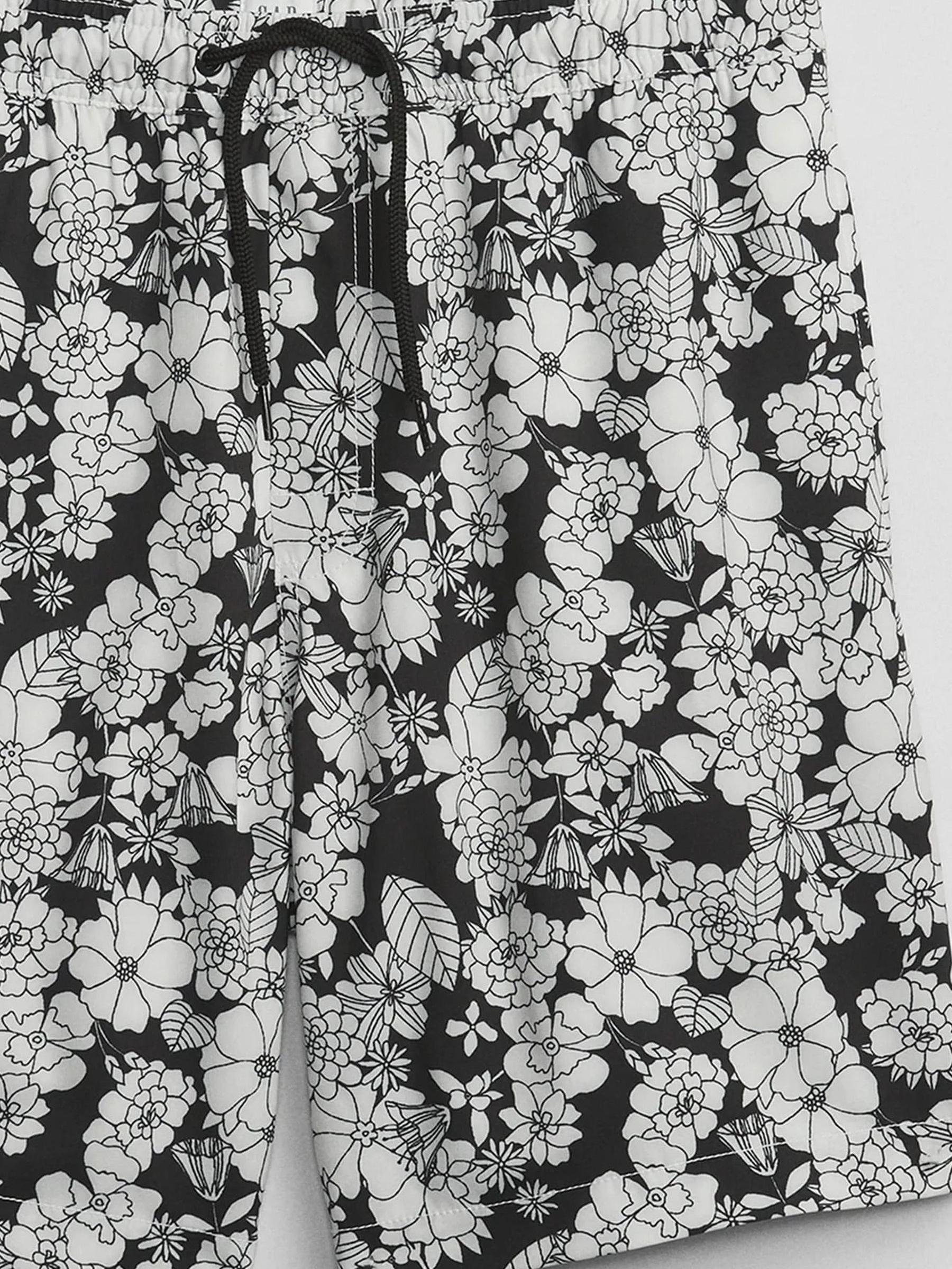Black / White 8" Print Swim Trunks - Image 3 of 3