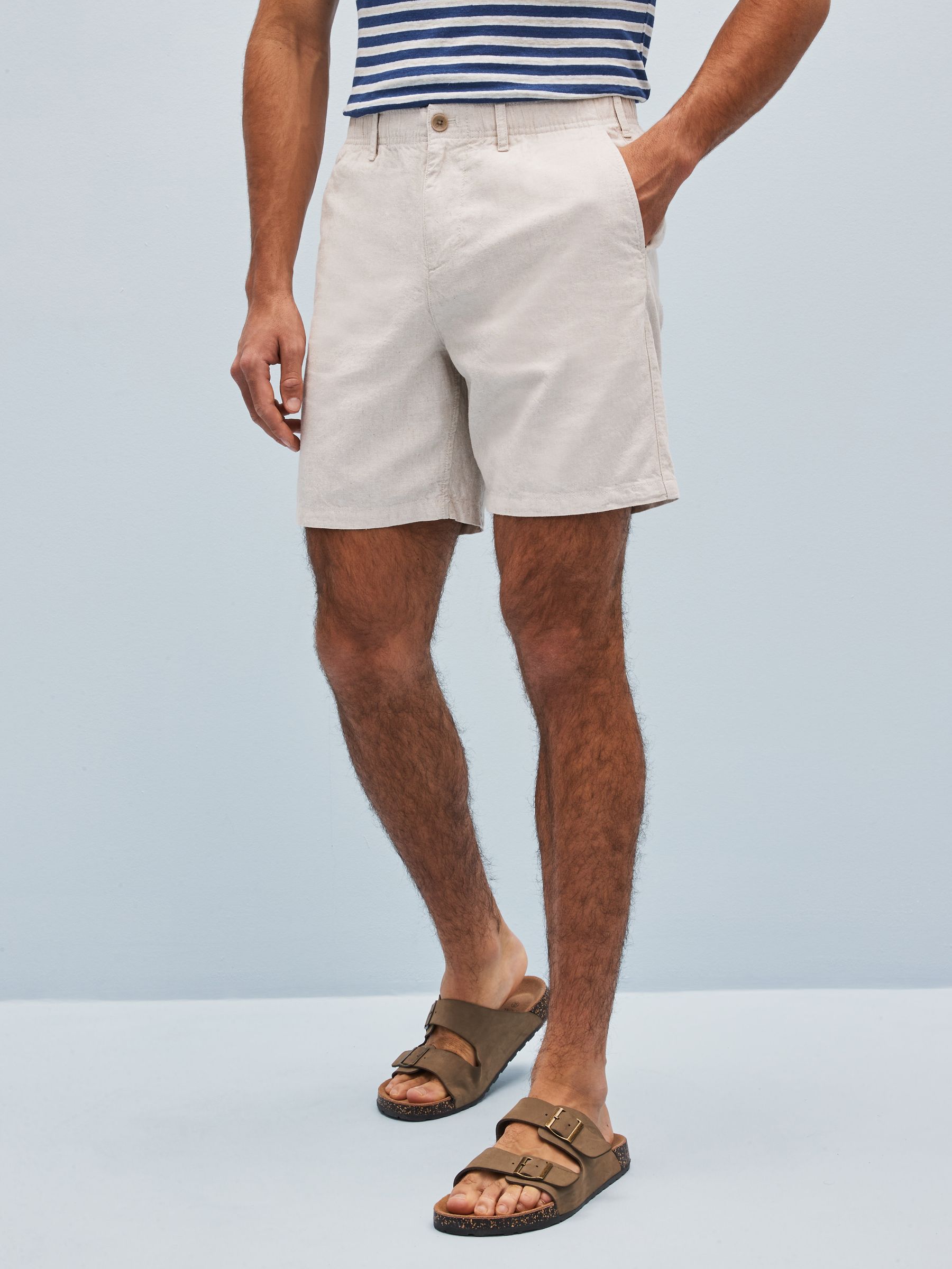 Beige 7" Linen Cotton Shorts - Image 1 of 4