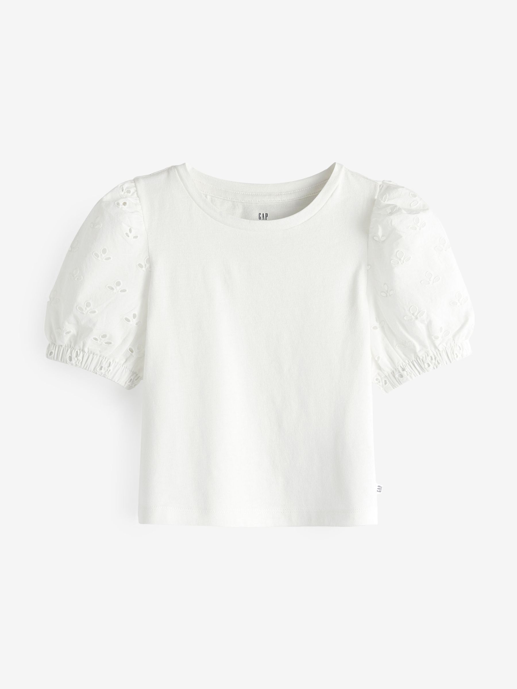 White Broderie Puff Sleeve T-Shirt - Image 1 of 3