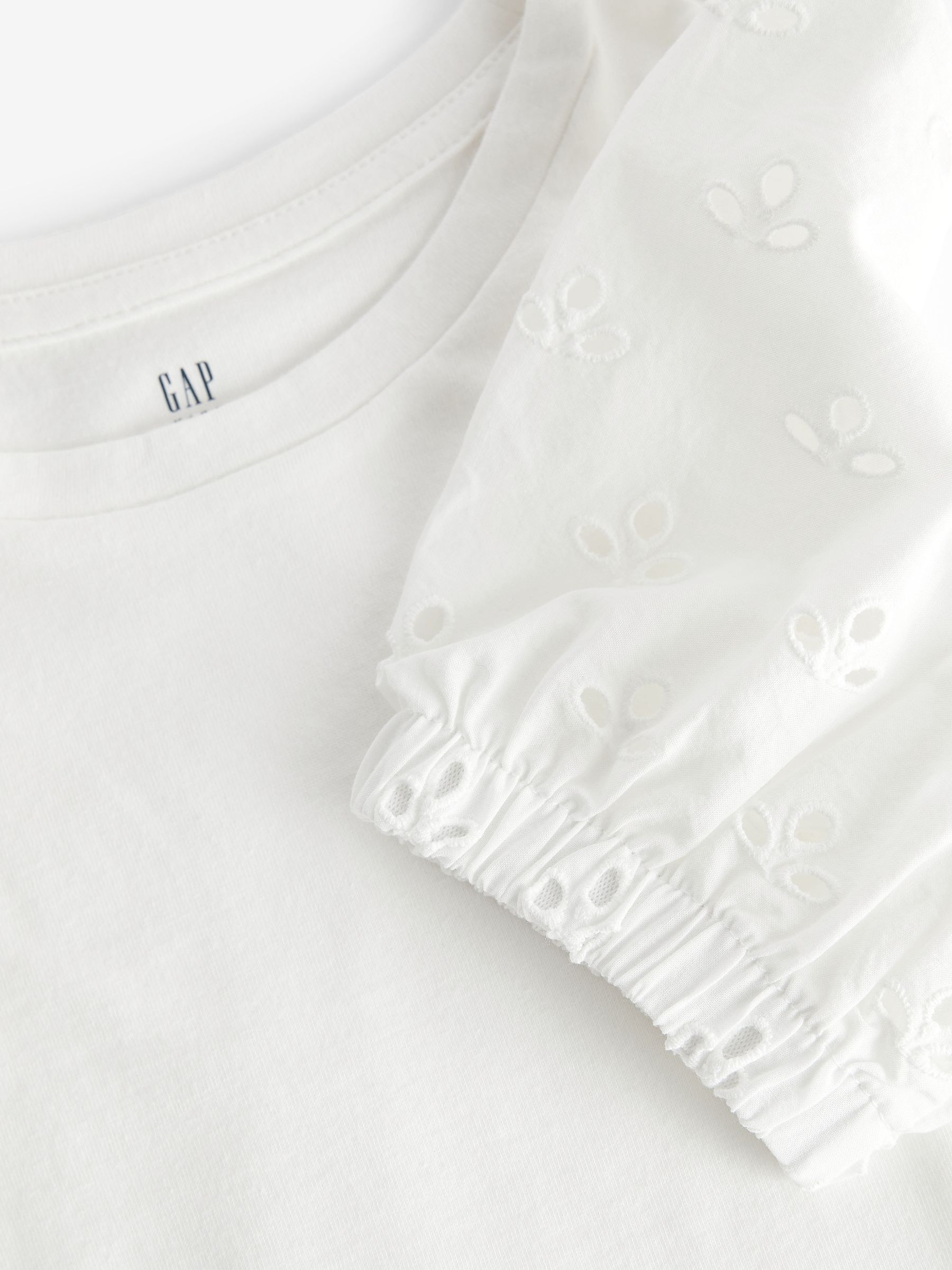White Broderie Puff Sleeve T-Shirt - Image 3 of 3