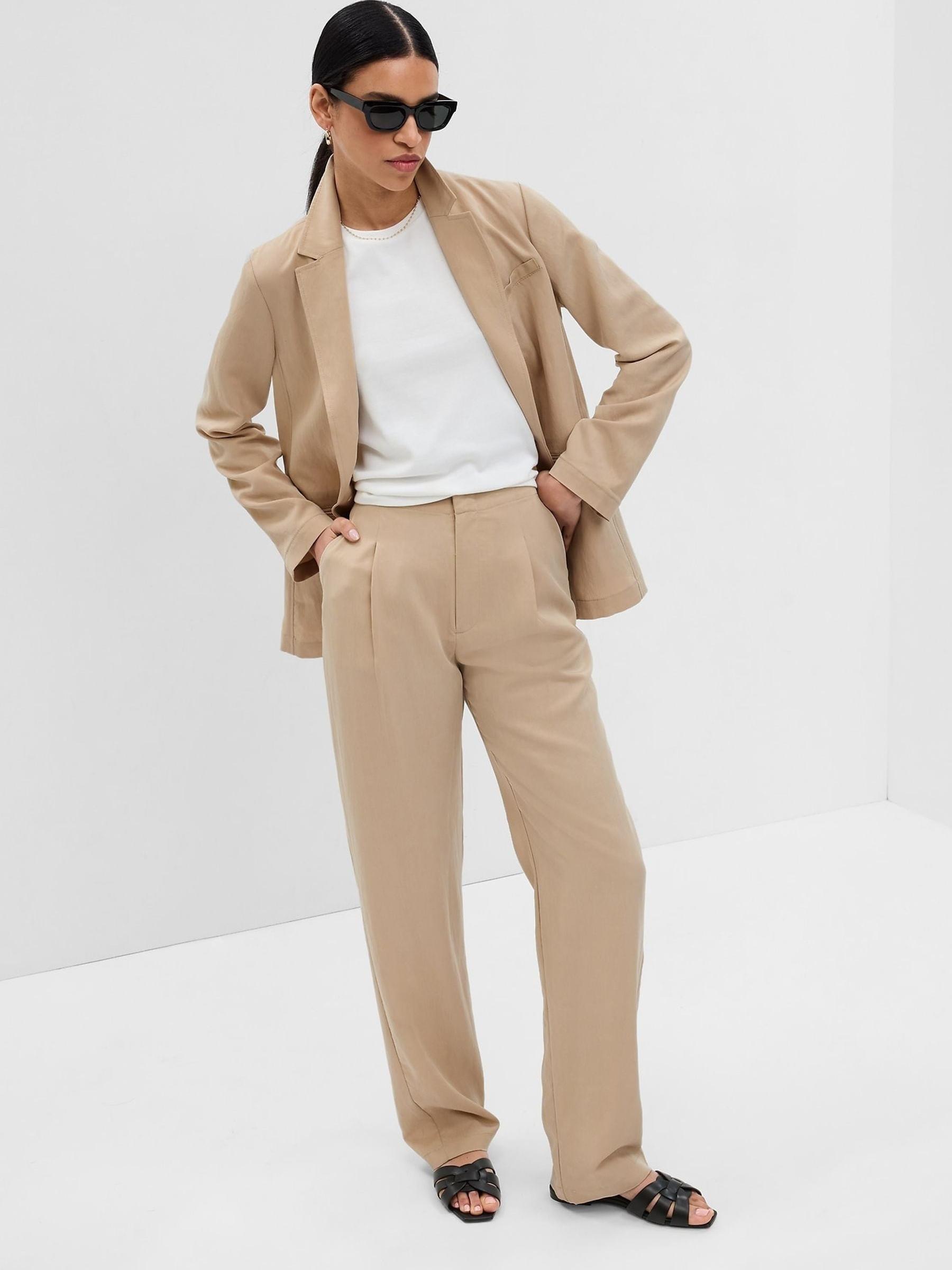 Beige High Waisted Tailored Wide Leg Suit Trousers - Image 1 of 1