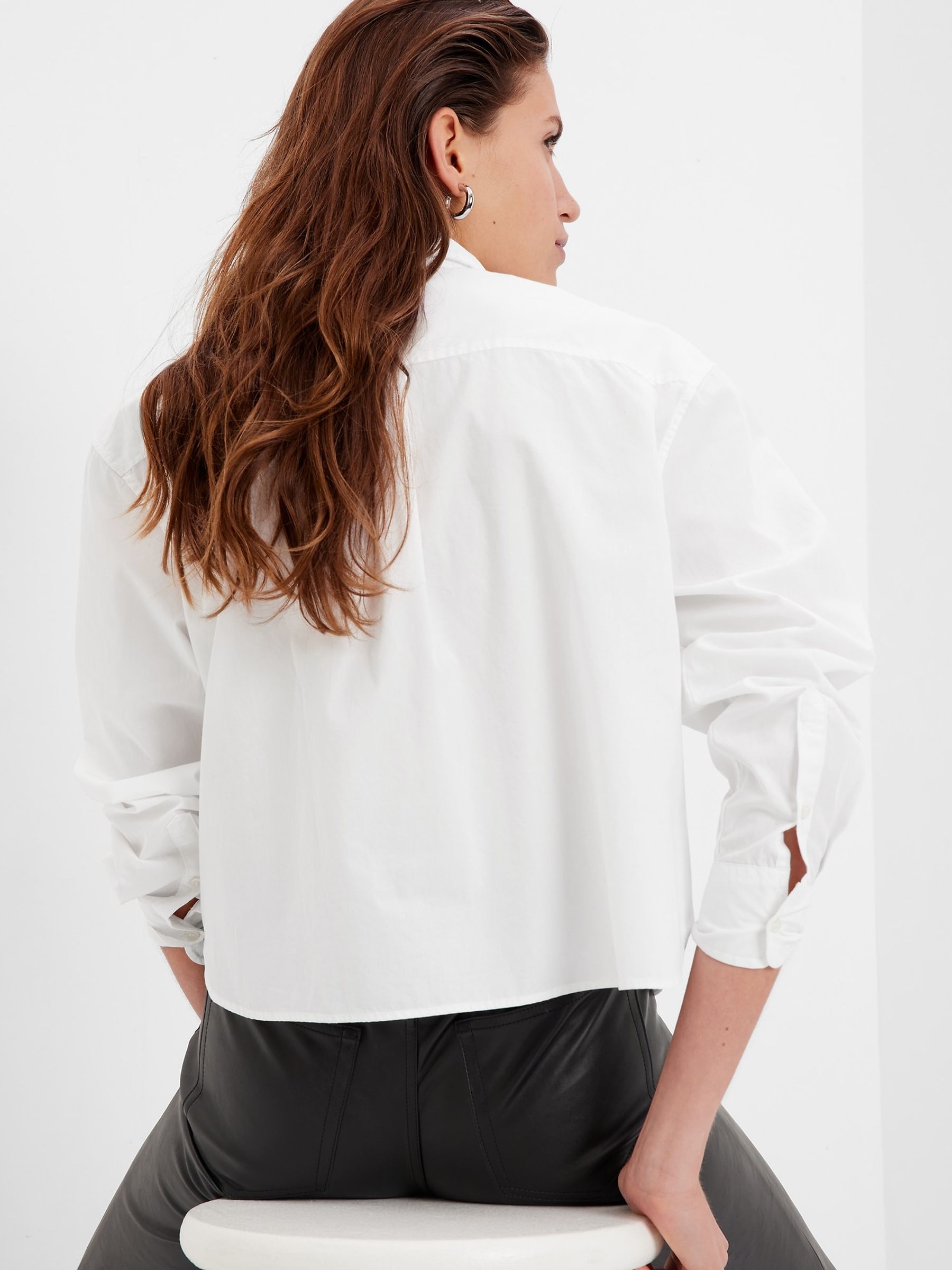White Organic Cotton Cropped Long Sleeve Shirt - Image 2 of 5