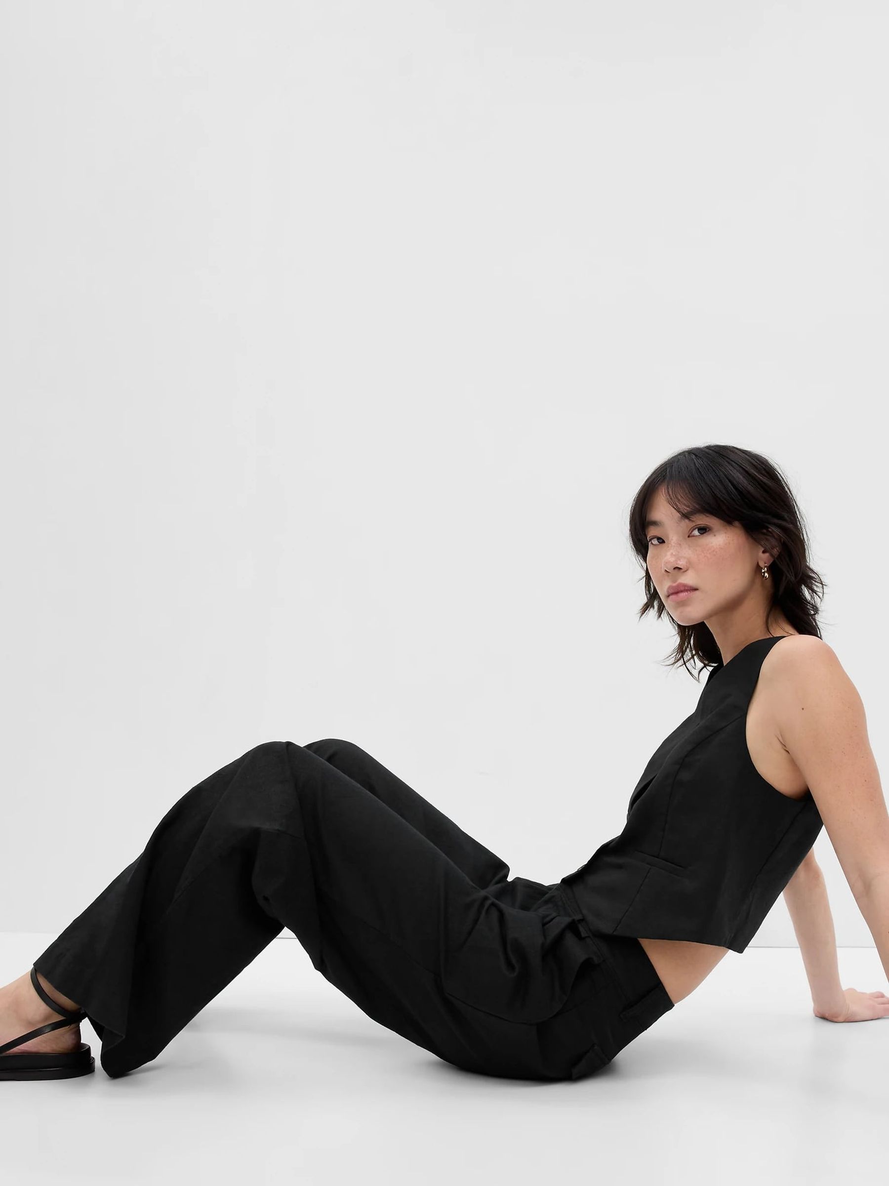 Black Linen Blend Pleated Trousers - Image 4 of 5