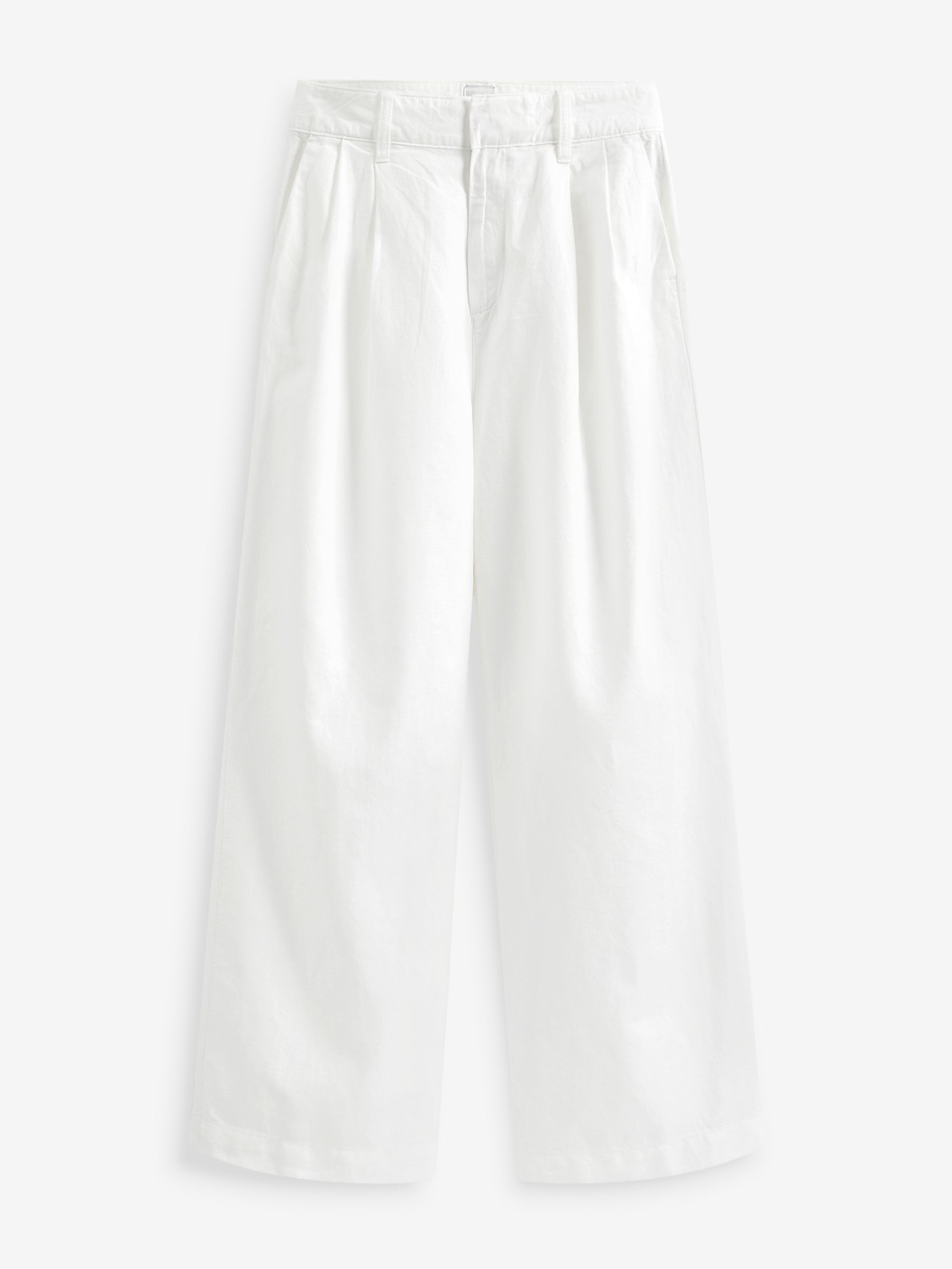 White Linen Blend Pleated Trousers - Image 5 of 6