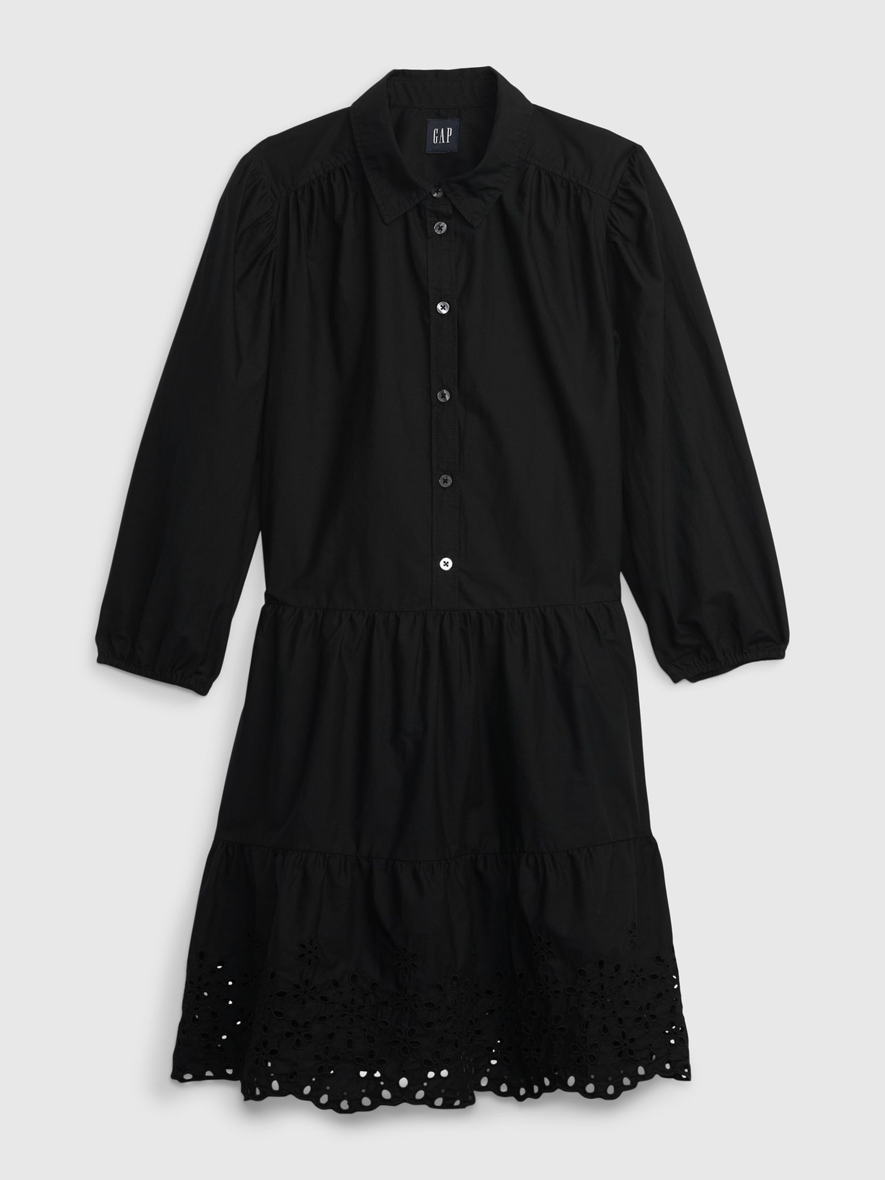 Black Puff Long Sleeve Shirtdress - Image 9 of 9