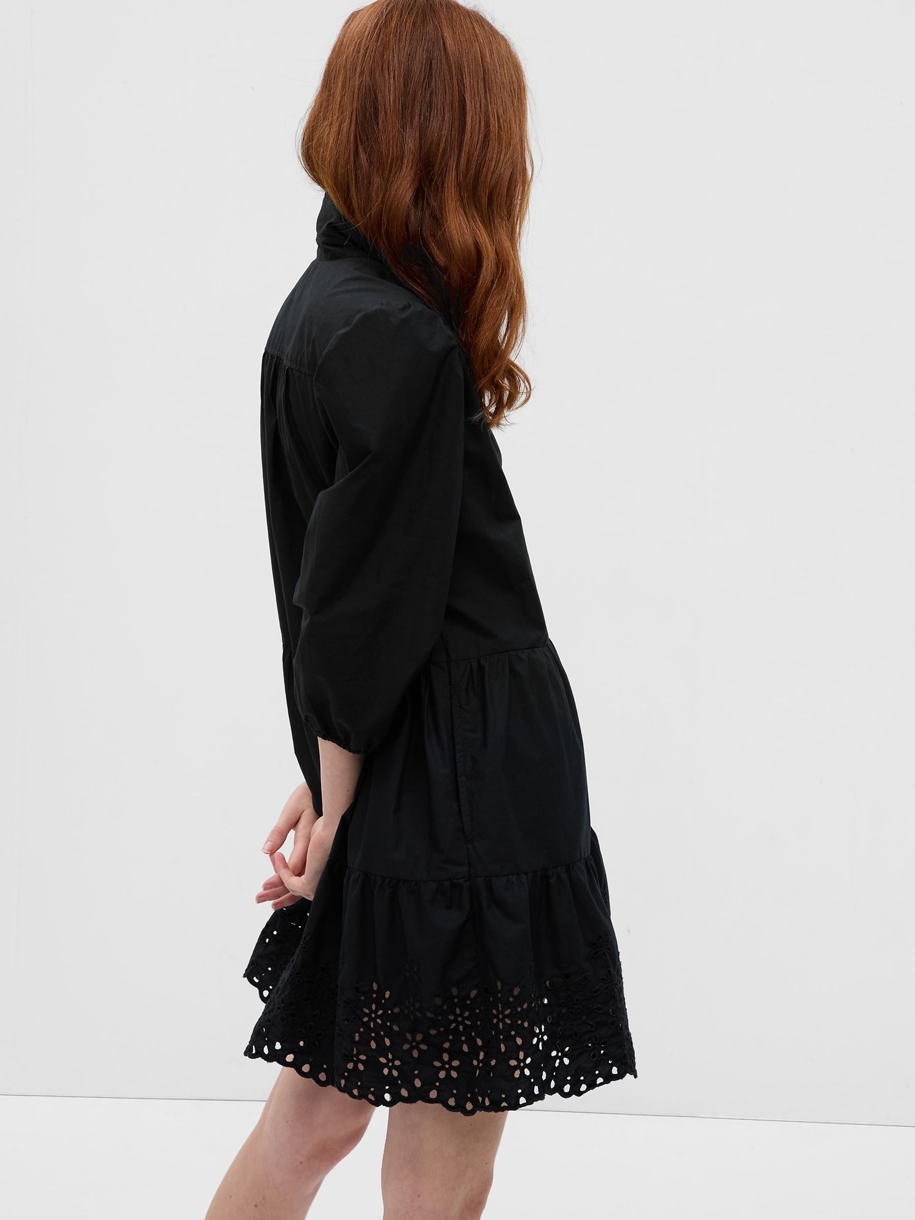 Black Puff Long Sleeve Shirtdress - Image 4 of 6