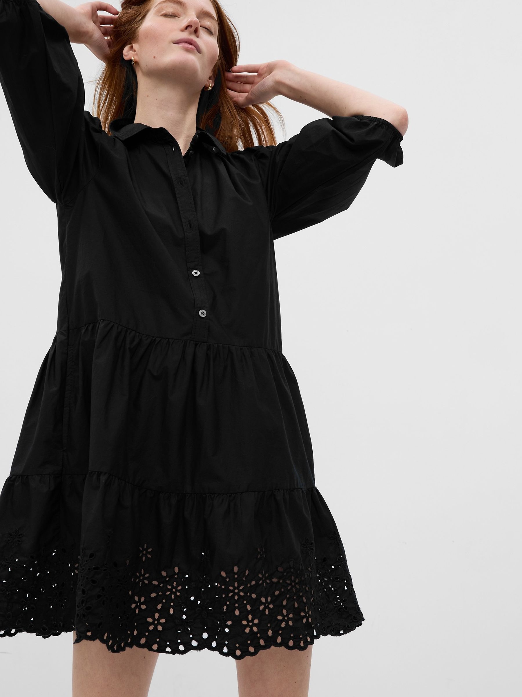 Black Puff Long Sleeve Shirtdress - Image 5 of 6