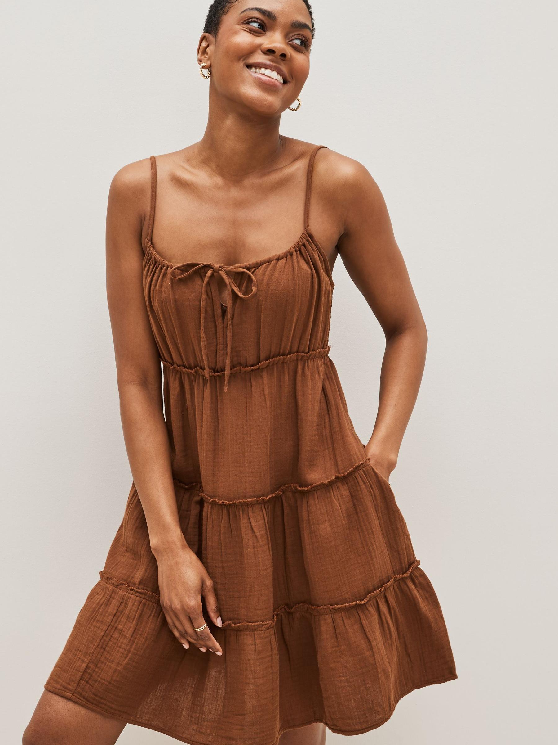 Crinkle Gauze Tiered Sleeveless Mini Dress - Image 1 of 4
