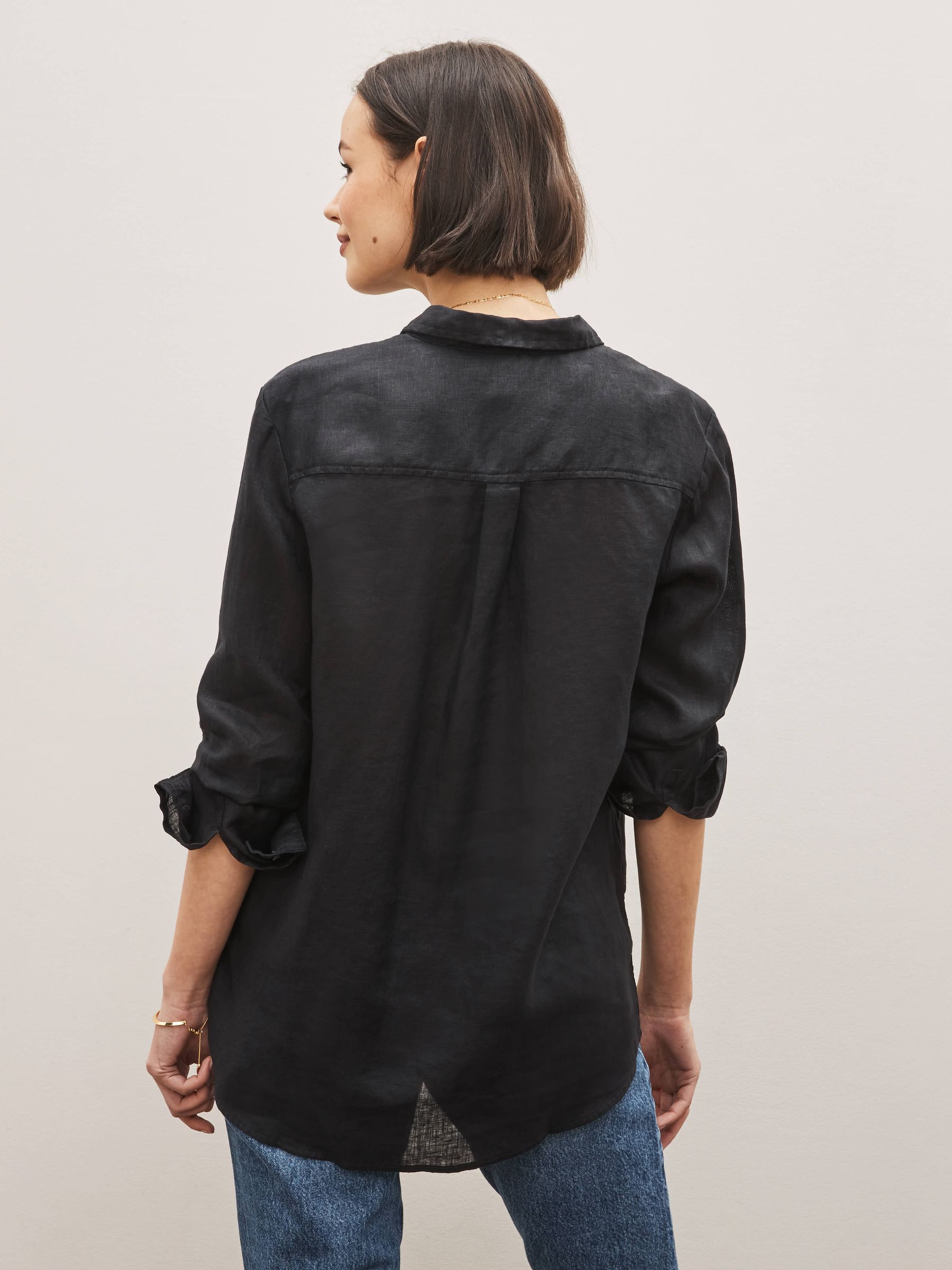 Black Linen Boyfriend Shirt - Image 2 of 6