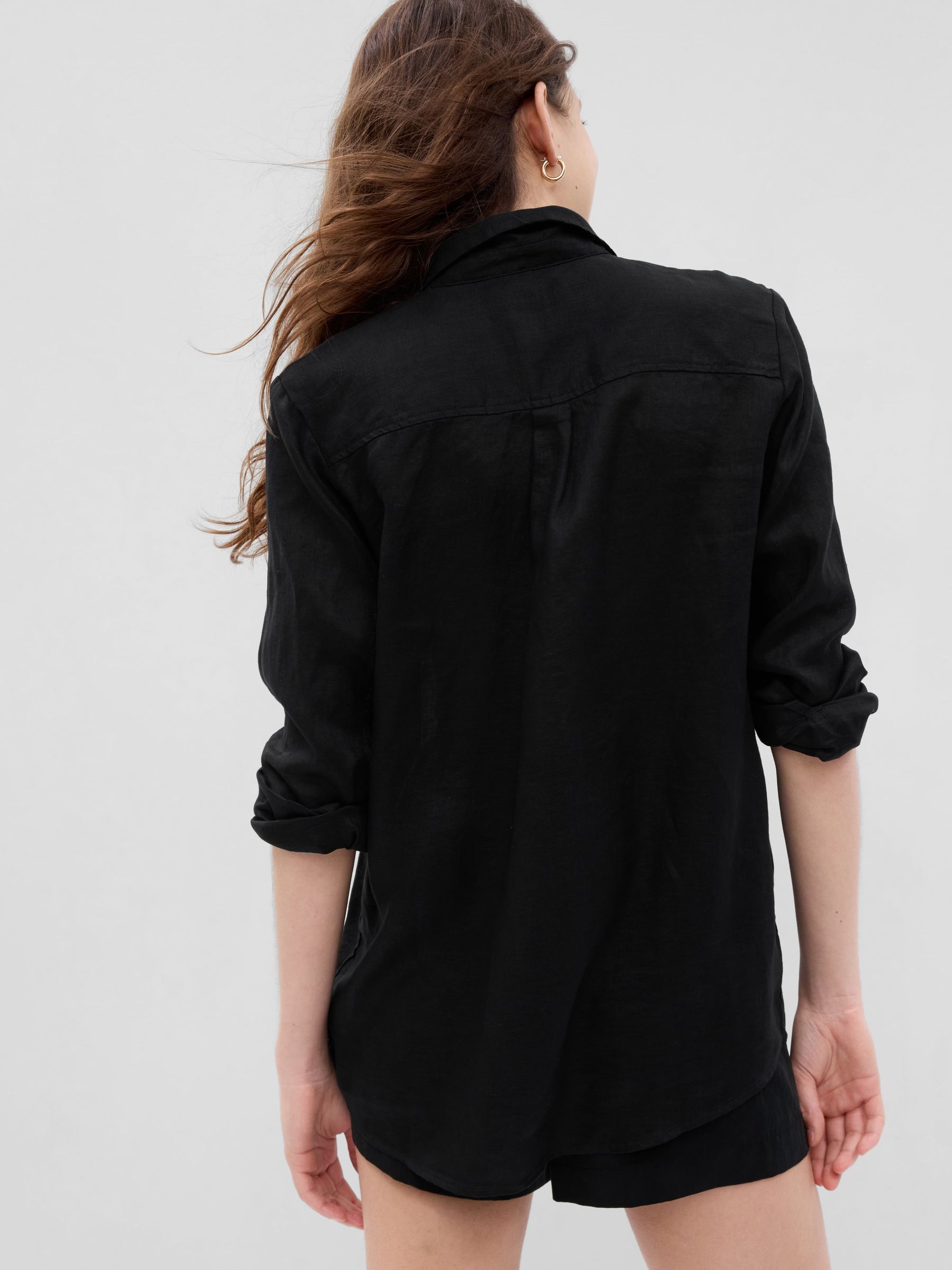 Black Linen Boyfriend Shirt - Image 5 of 6