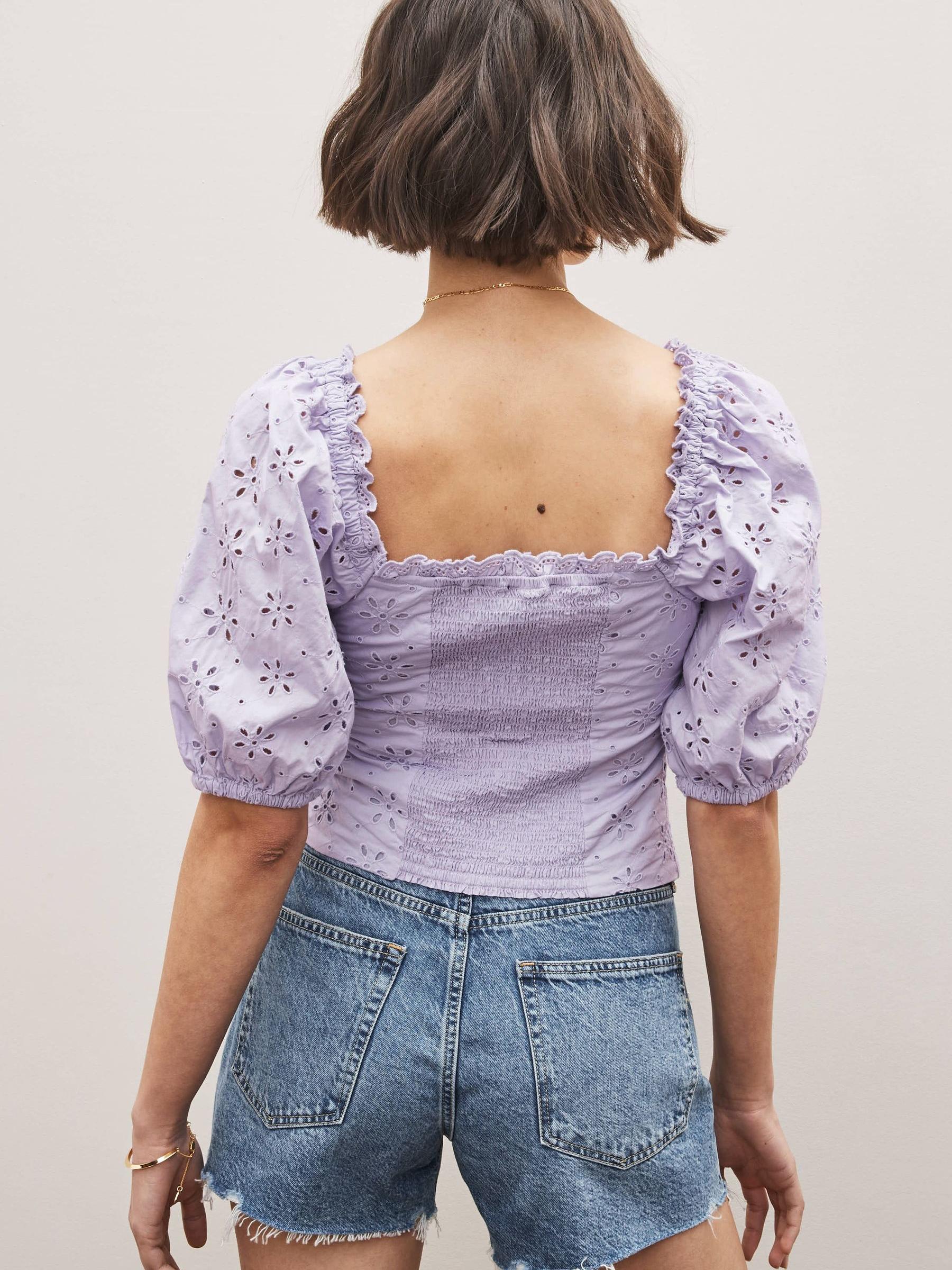 Purple Broderie Square Neck Puff Sleeve Blouse - Image 3 of 4