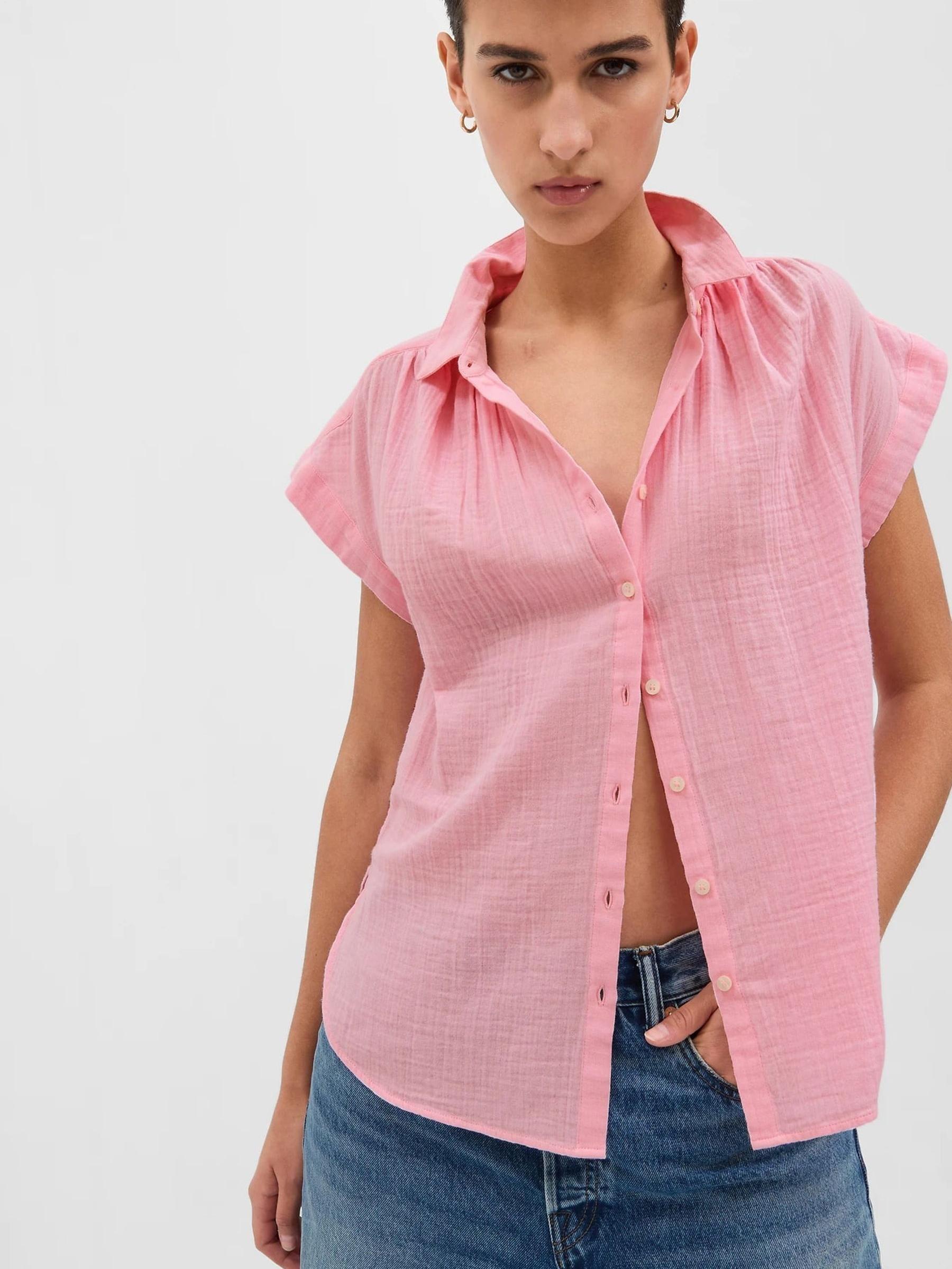 Pink Crinkle Short Sleeve Gauze Shirt - Image 1 of 1
