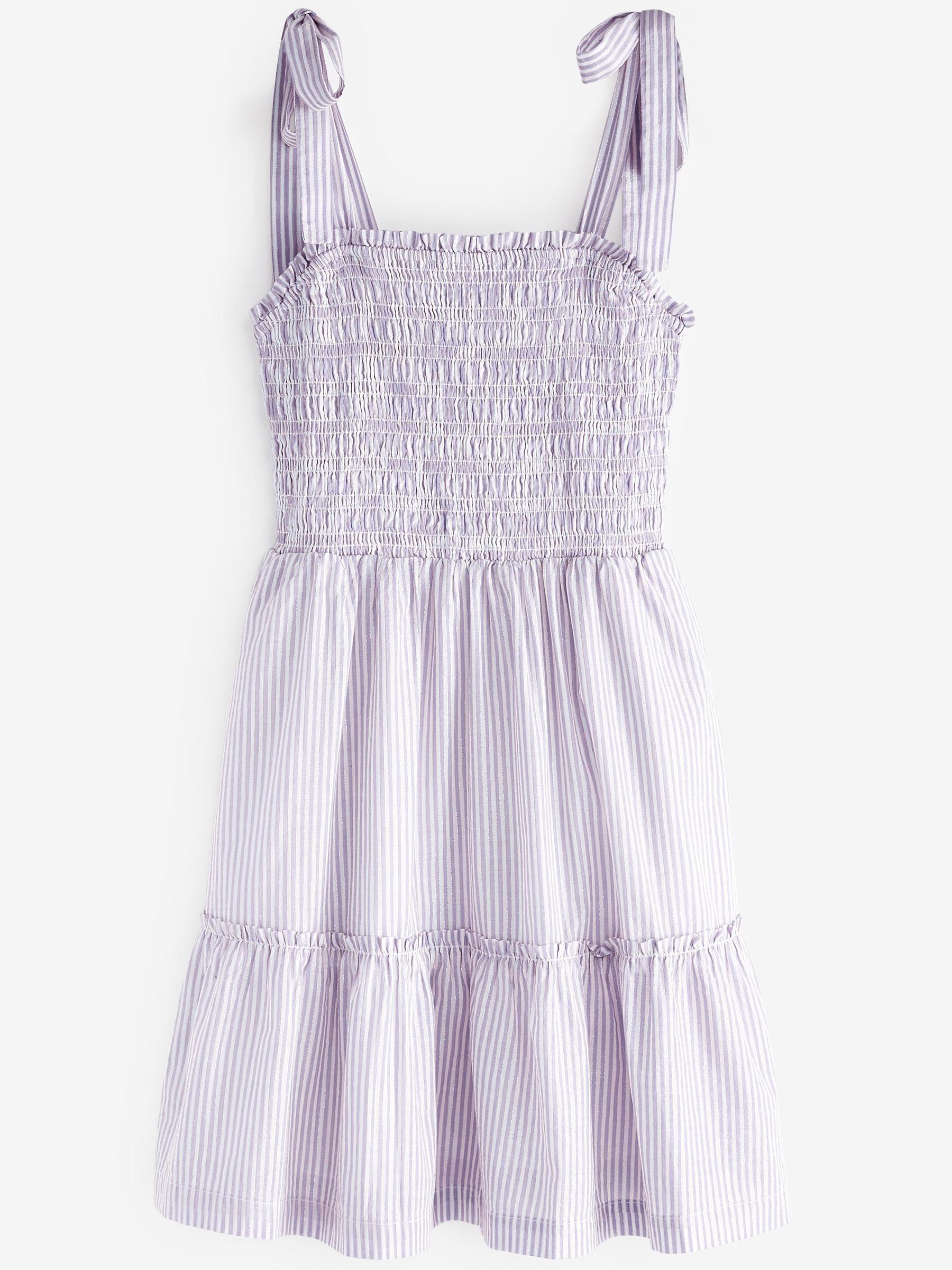 Purple Stripe Tie Shoulder Square Neck Smocked Mini Dress - Image 1 of 4