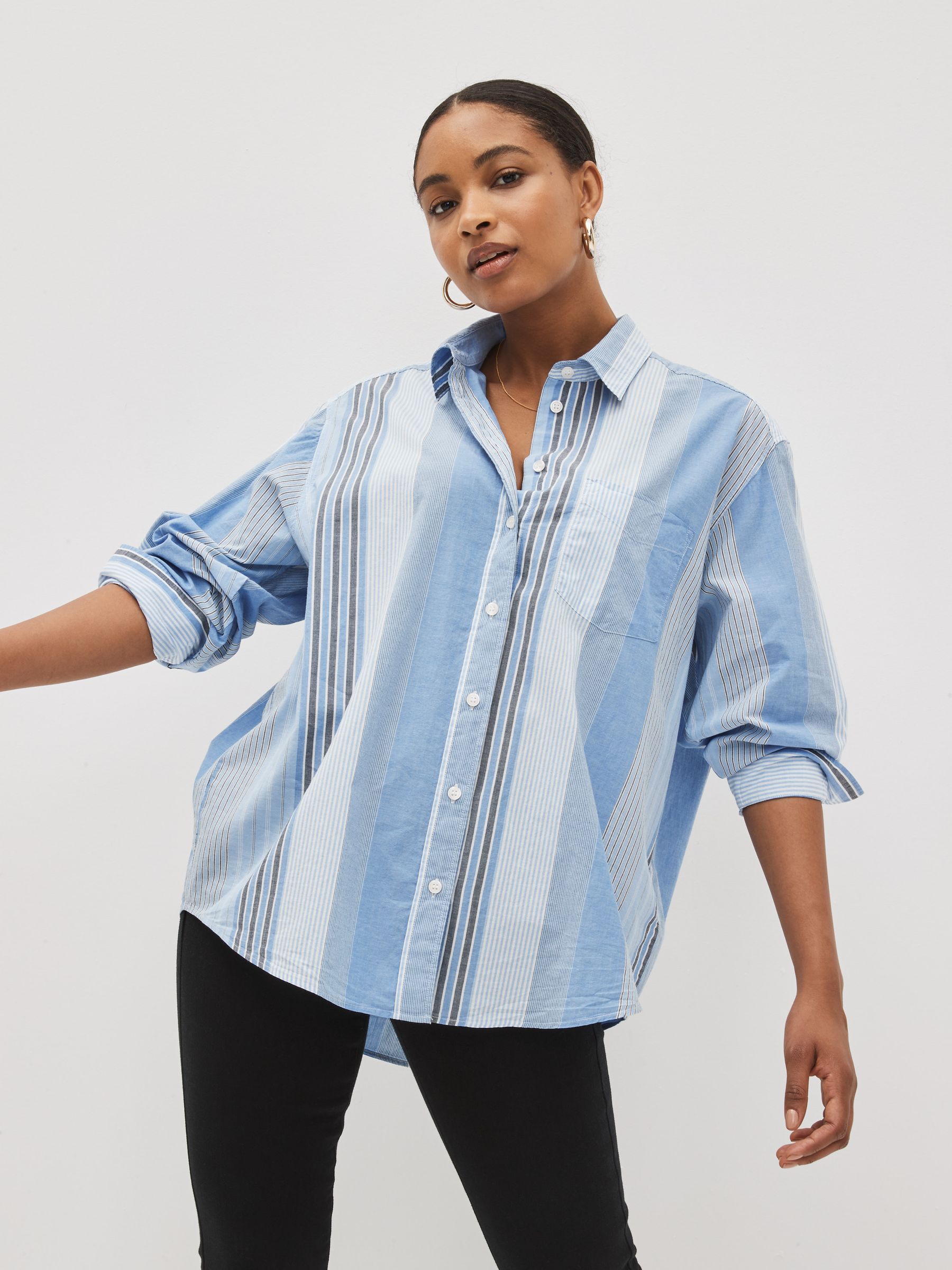 Blue Stripe Oversized Shirt - Image 1 of 1 Blue Stripe Oversized Shirt - Image 1 of 1