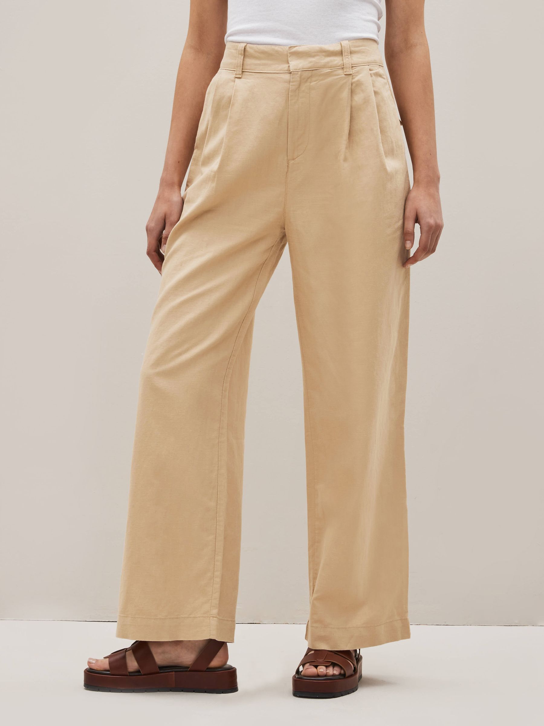 Beige Linen Blend Pleated Trousers Gap