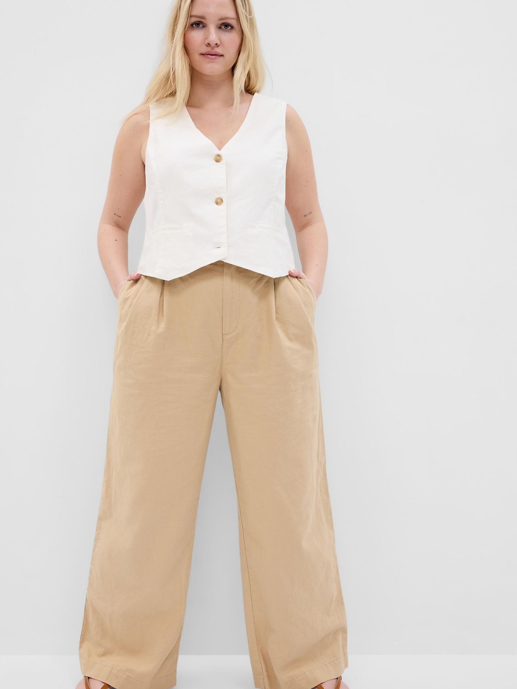 Beige Linen Blend Pleated Trousers - Image 2 of 6