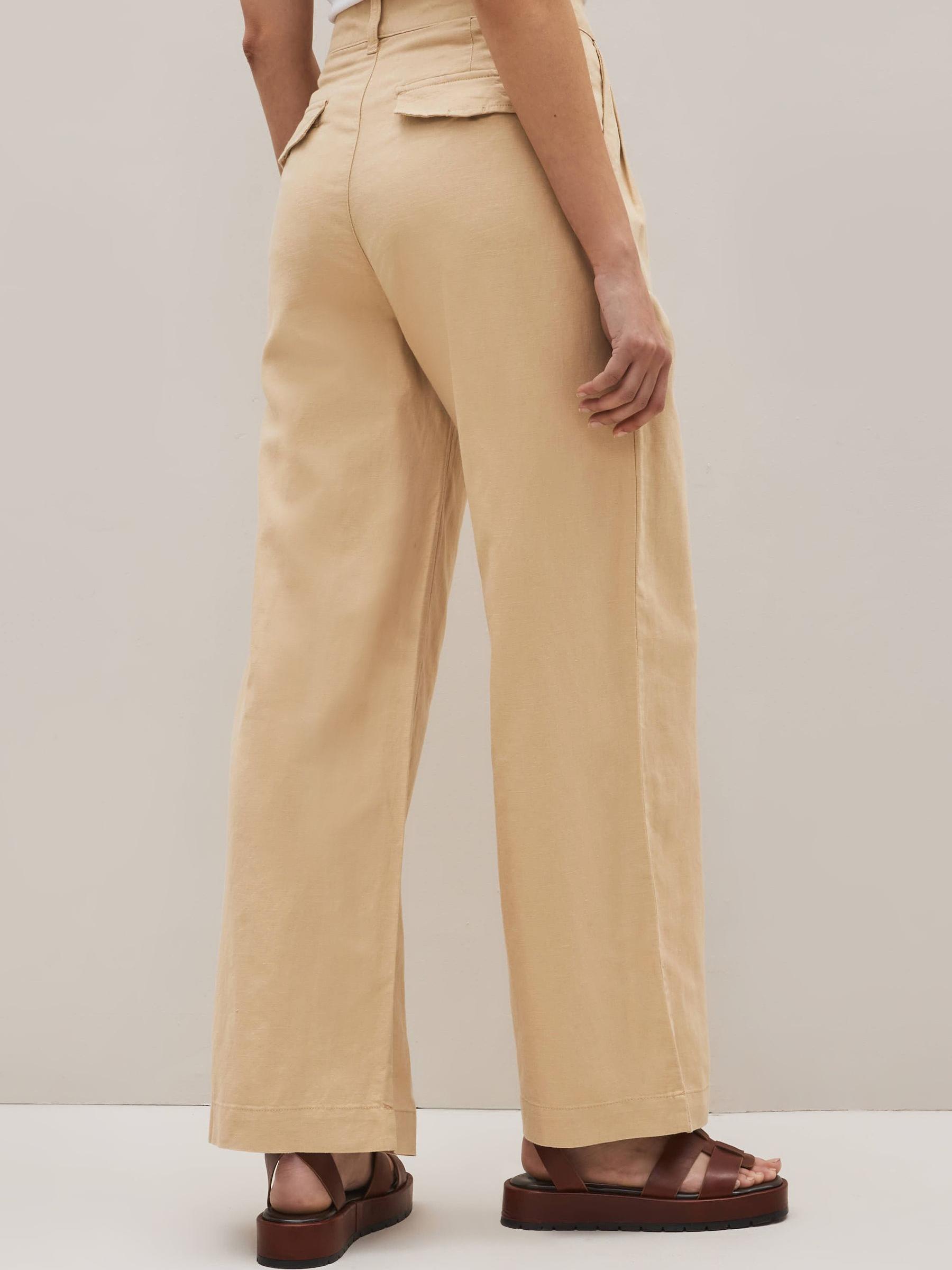 Beige Linen Blend Pleated Trousers - Image 3 of 6