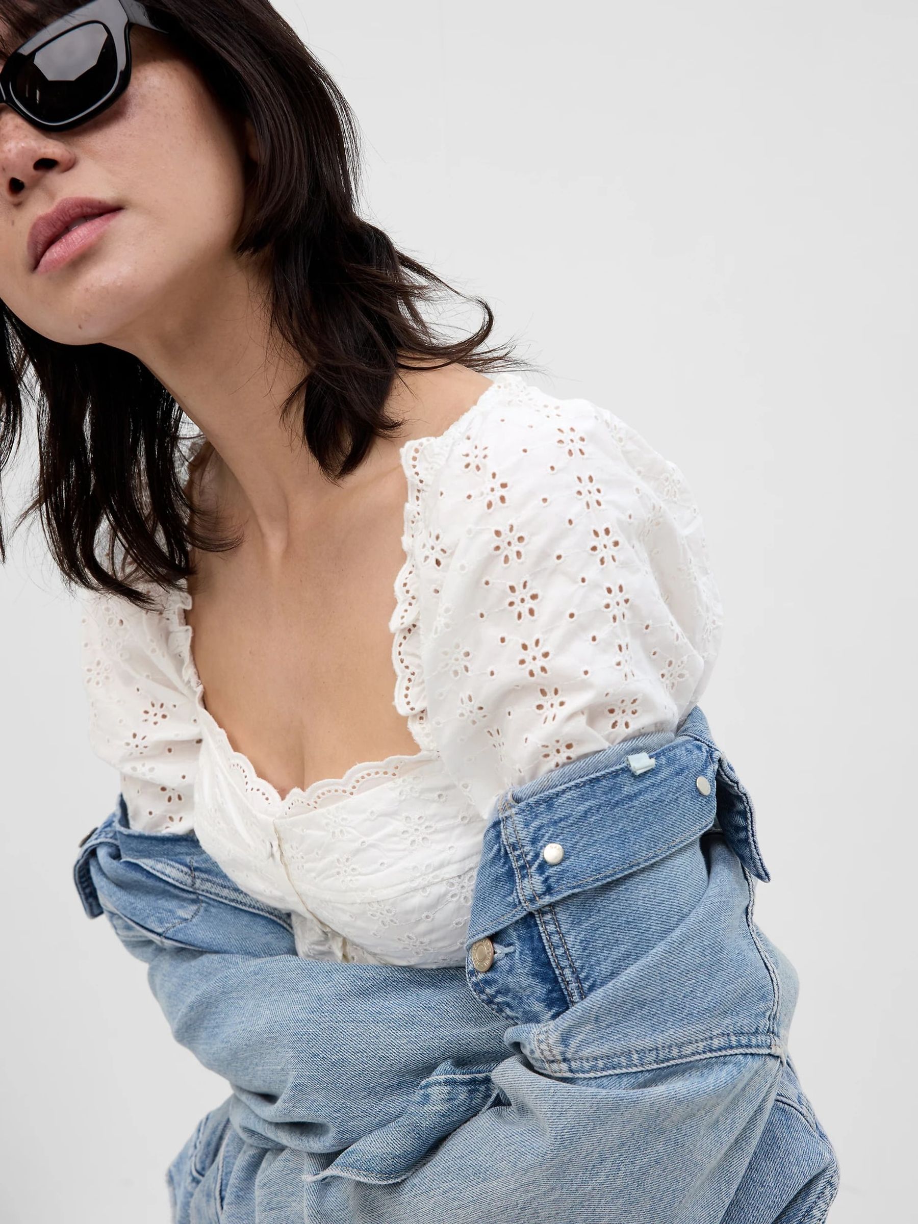 White Broderie Square Neck Puff Sleeve Mini Dress - Image 3 of 4