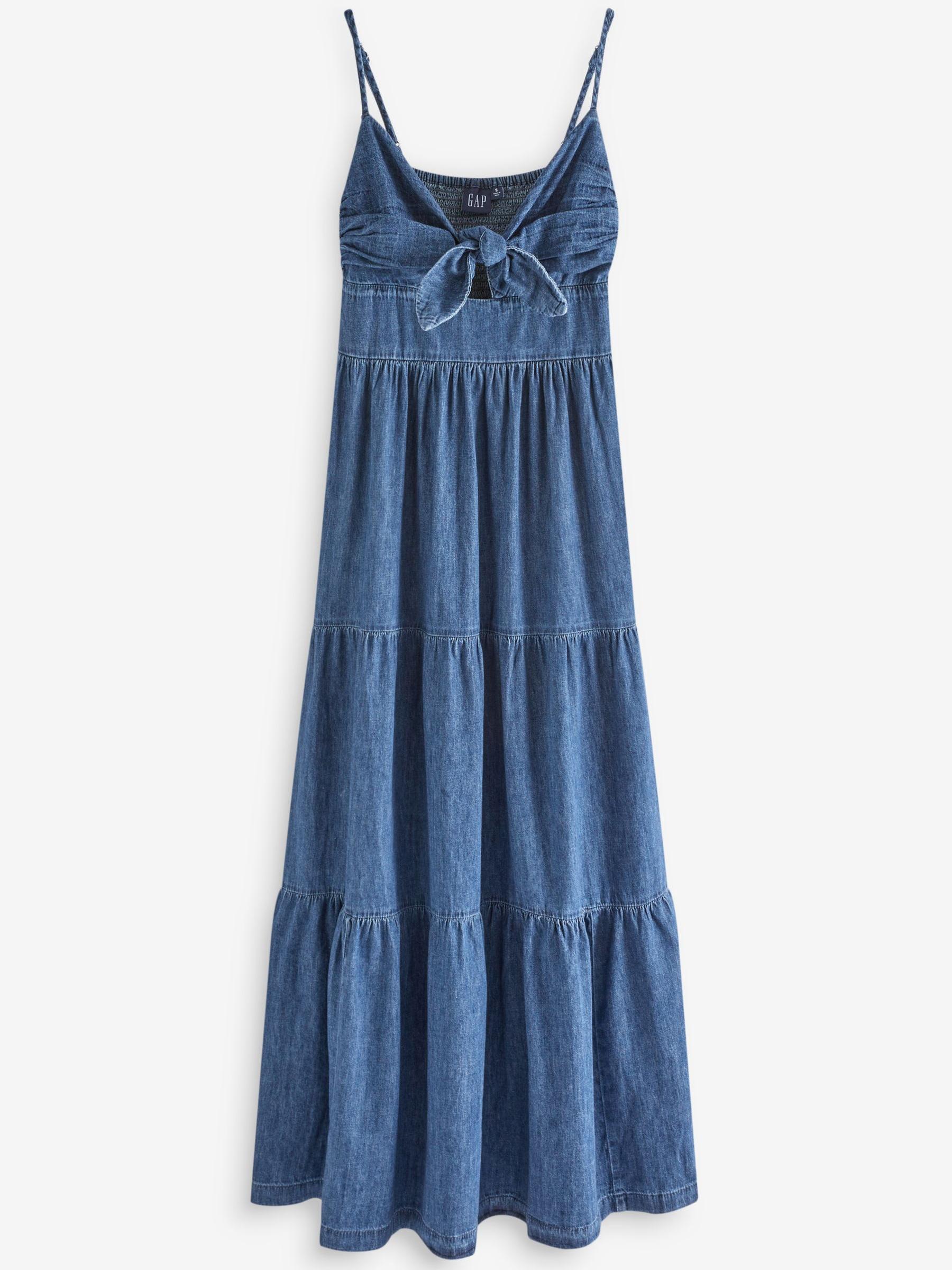 Blue TieFront Sleeveless Tiered Denim Maxi Dress - Image 3 of 3
