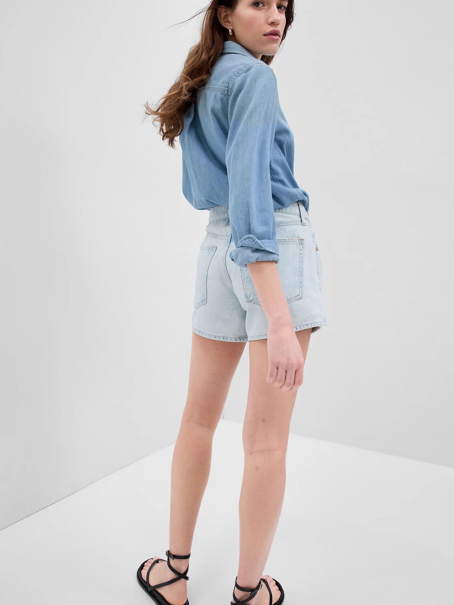 Light Wash Blue Low Rise Denim Shorts - Image 2 of 5