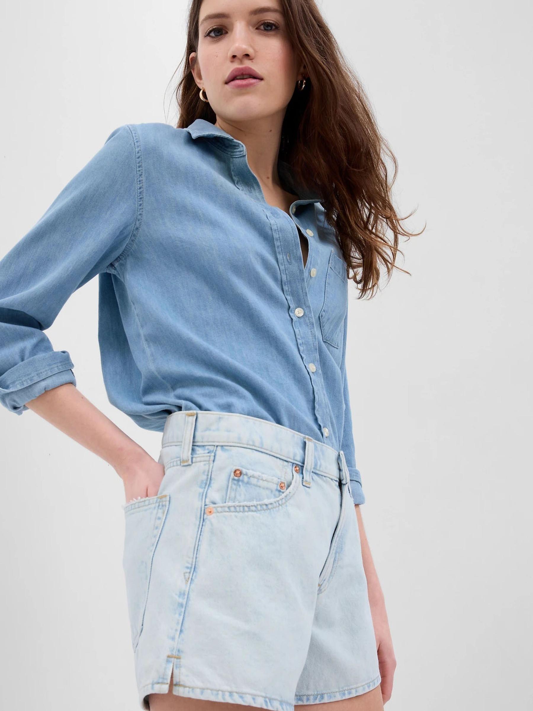 Light Wash Blue Low Rise Denim Shorts - Image 3 of 5