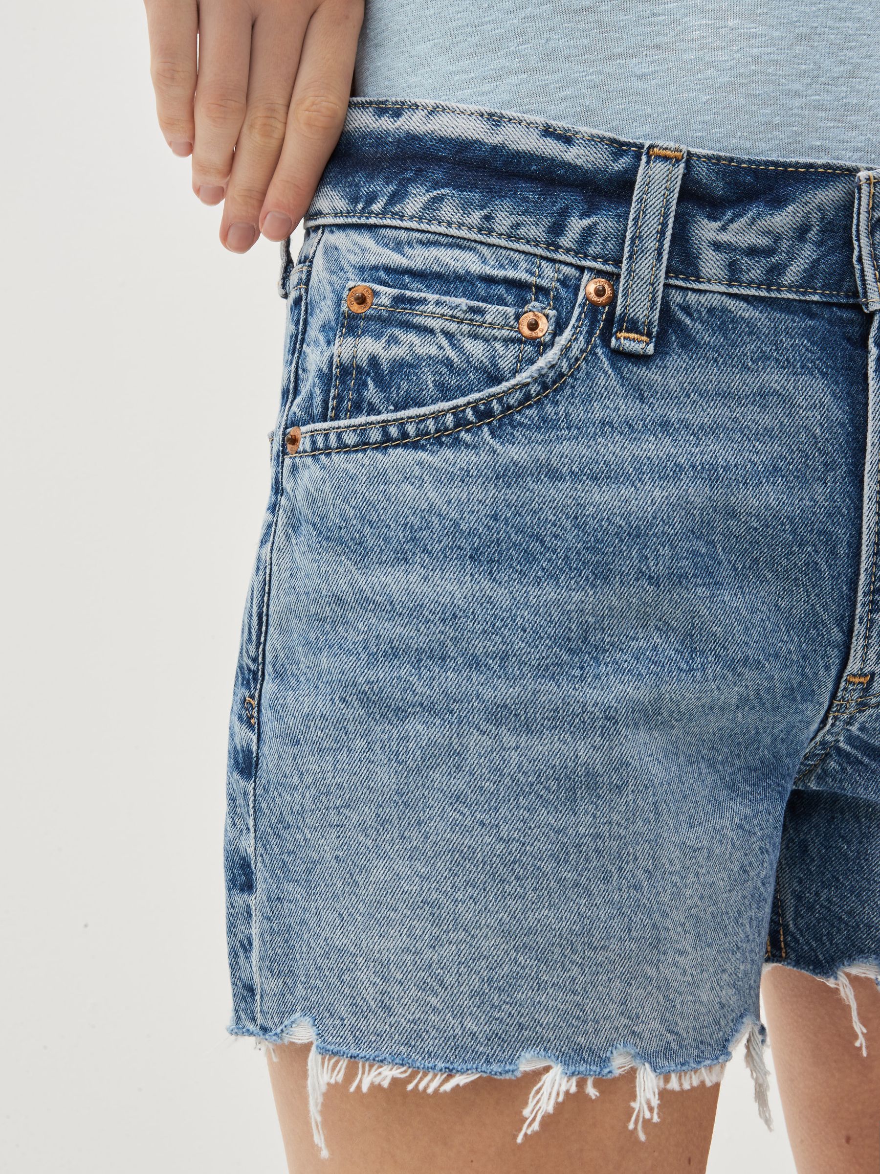 Dark wash Low Rise Distressed Denim Shorts - Image 6 of 7