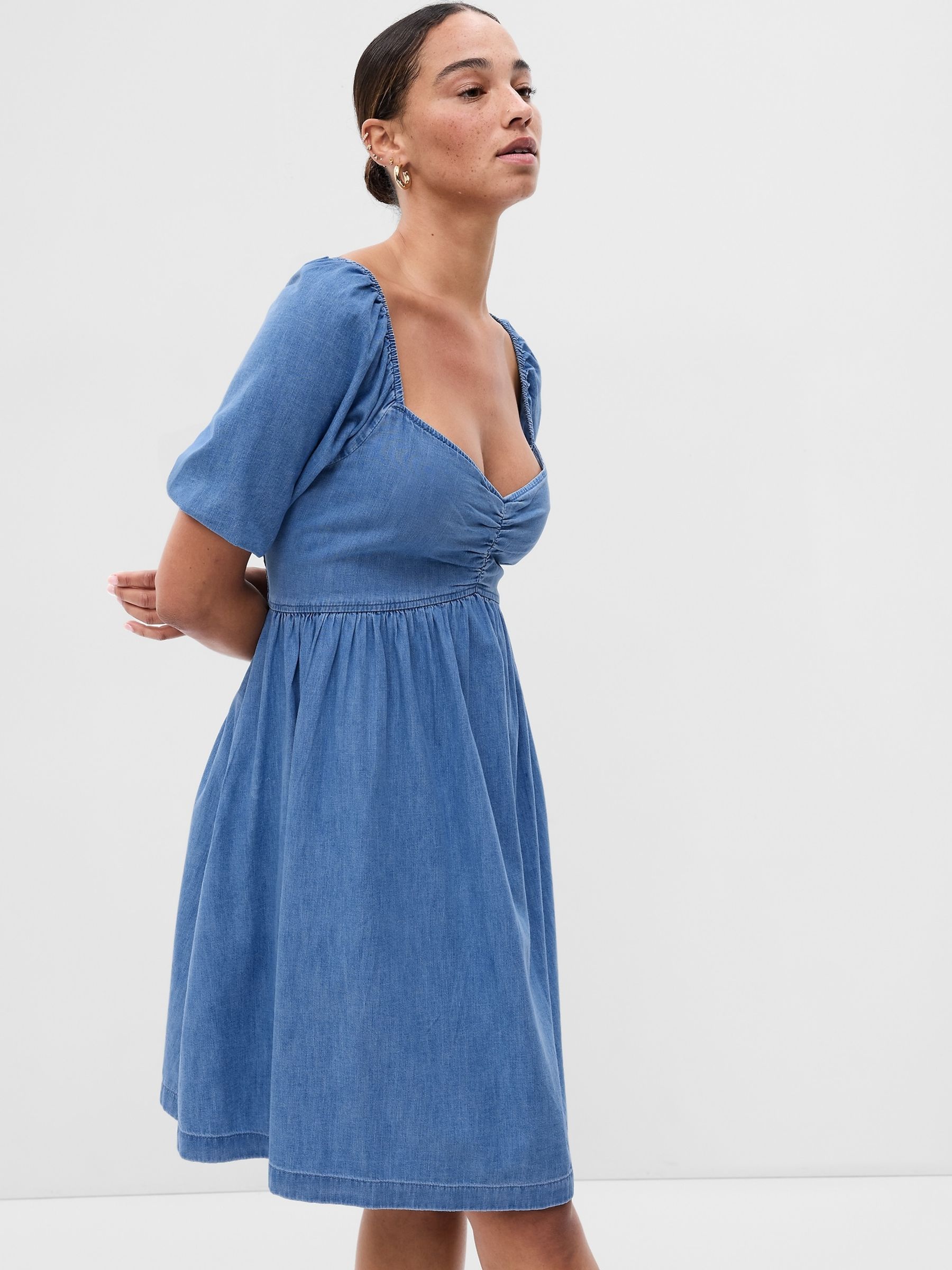 denim flowy dress Button Down Flowy Denim Dress With Pockets