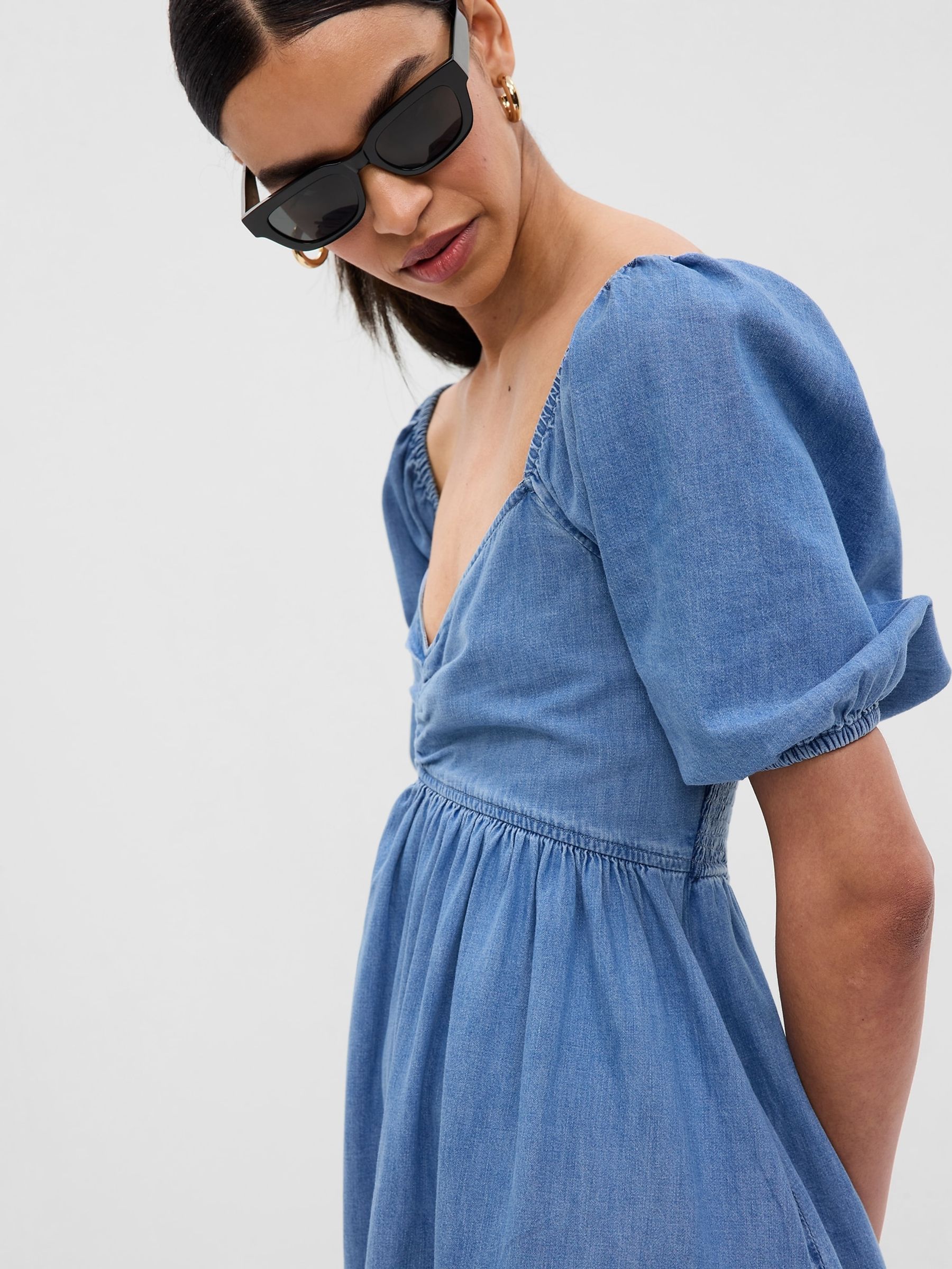 Blue Puff Mid Sleeve Denim Mini Dress - Image 5 of 5