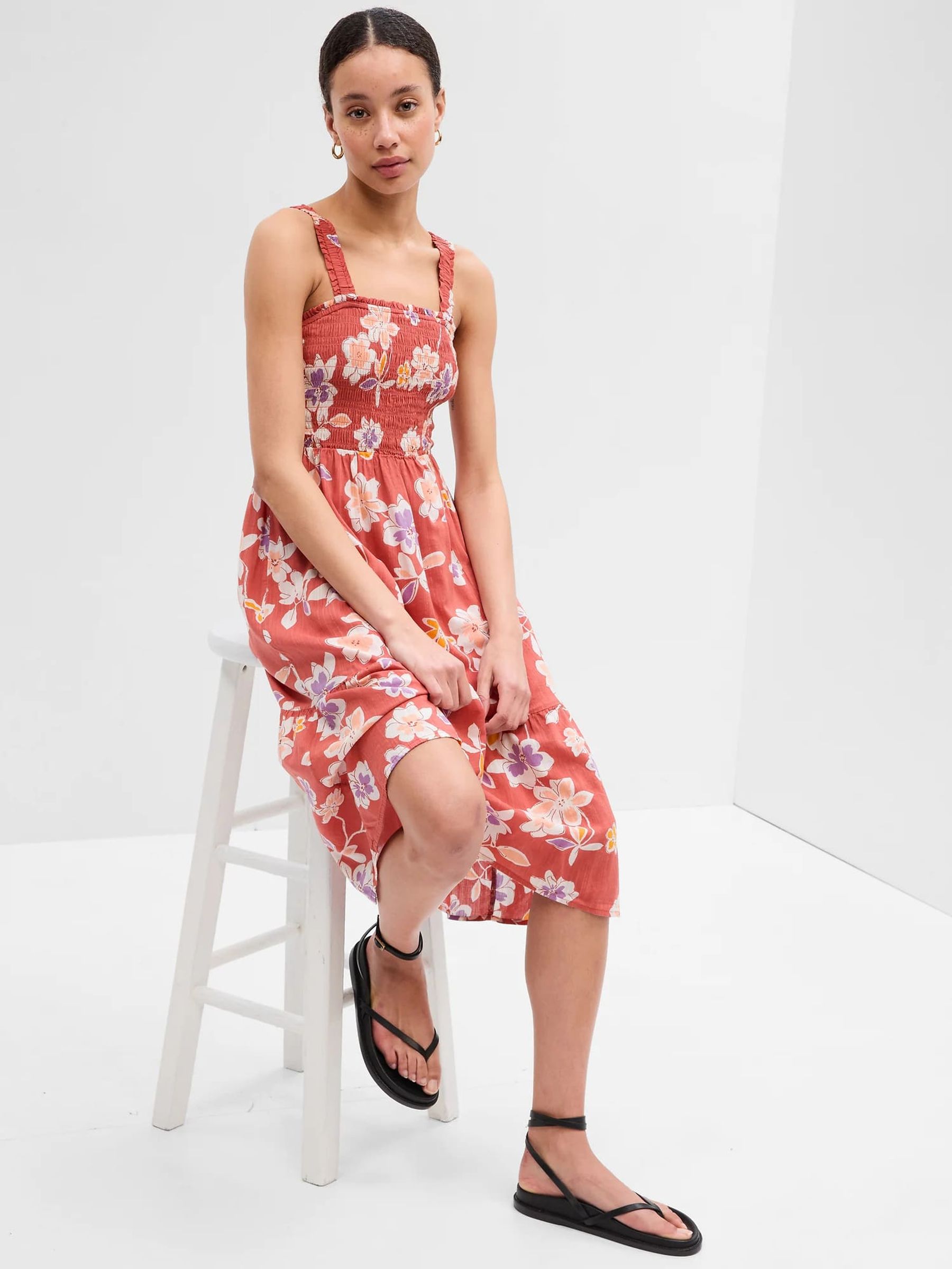 Gauze Smocked Tiered Midi Dress - Image 1 of 2