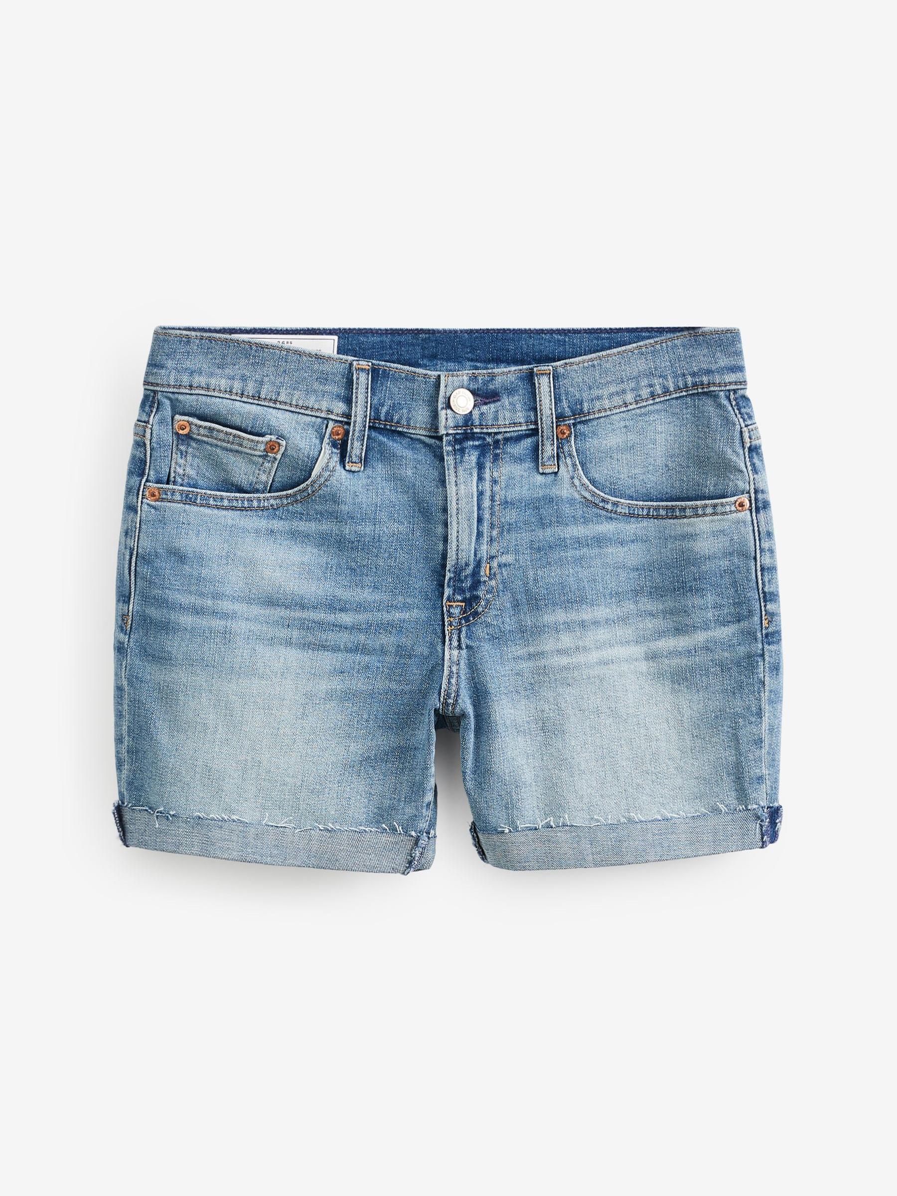 Blue Denim Mid Rise Girlfriend Shorts - Image 4 of 4