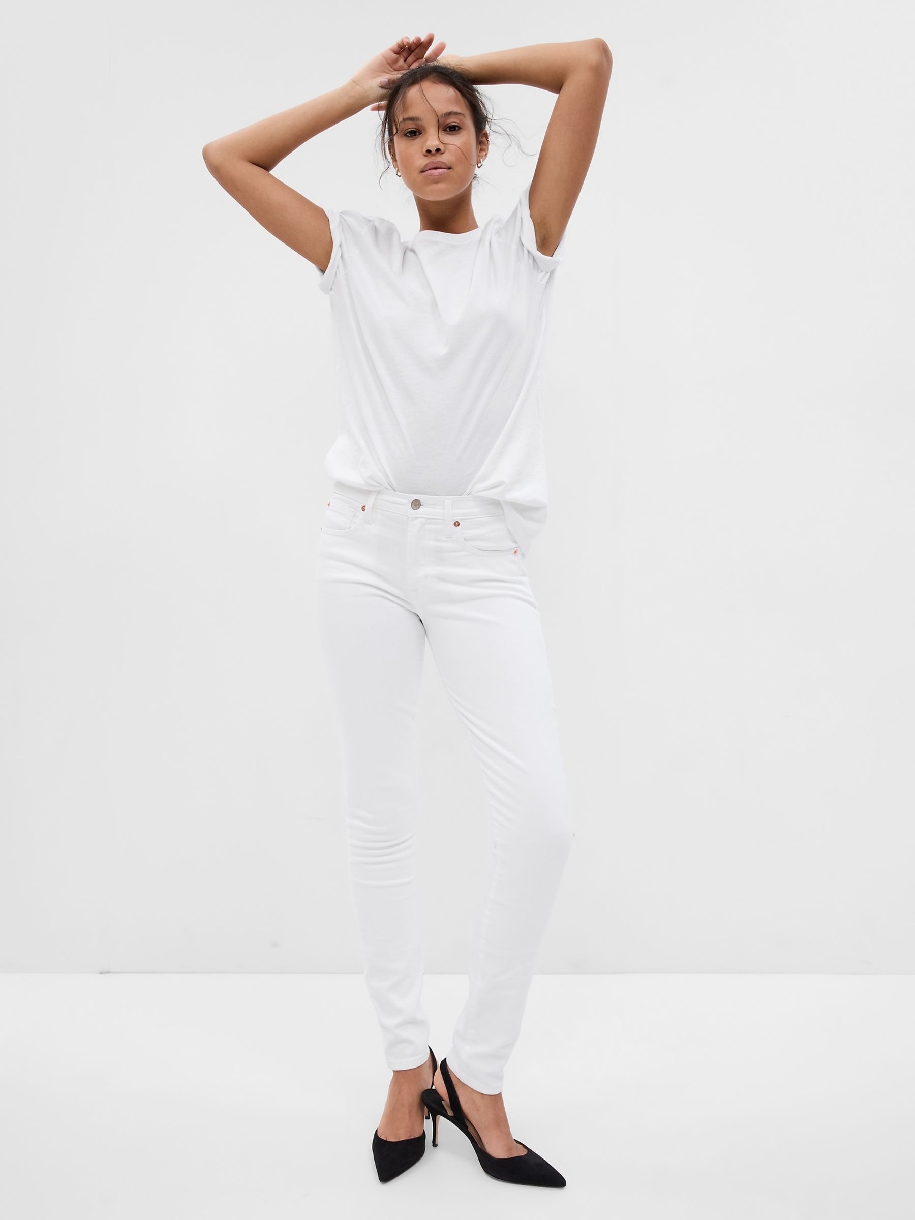 White Stretch Mid Rise True Skinny Jeans - Image 1 of 11