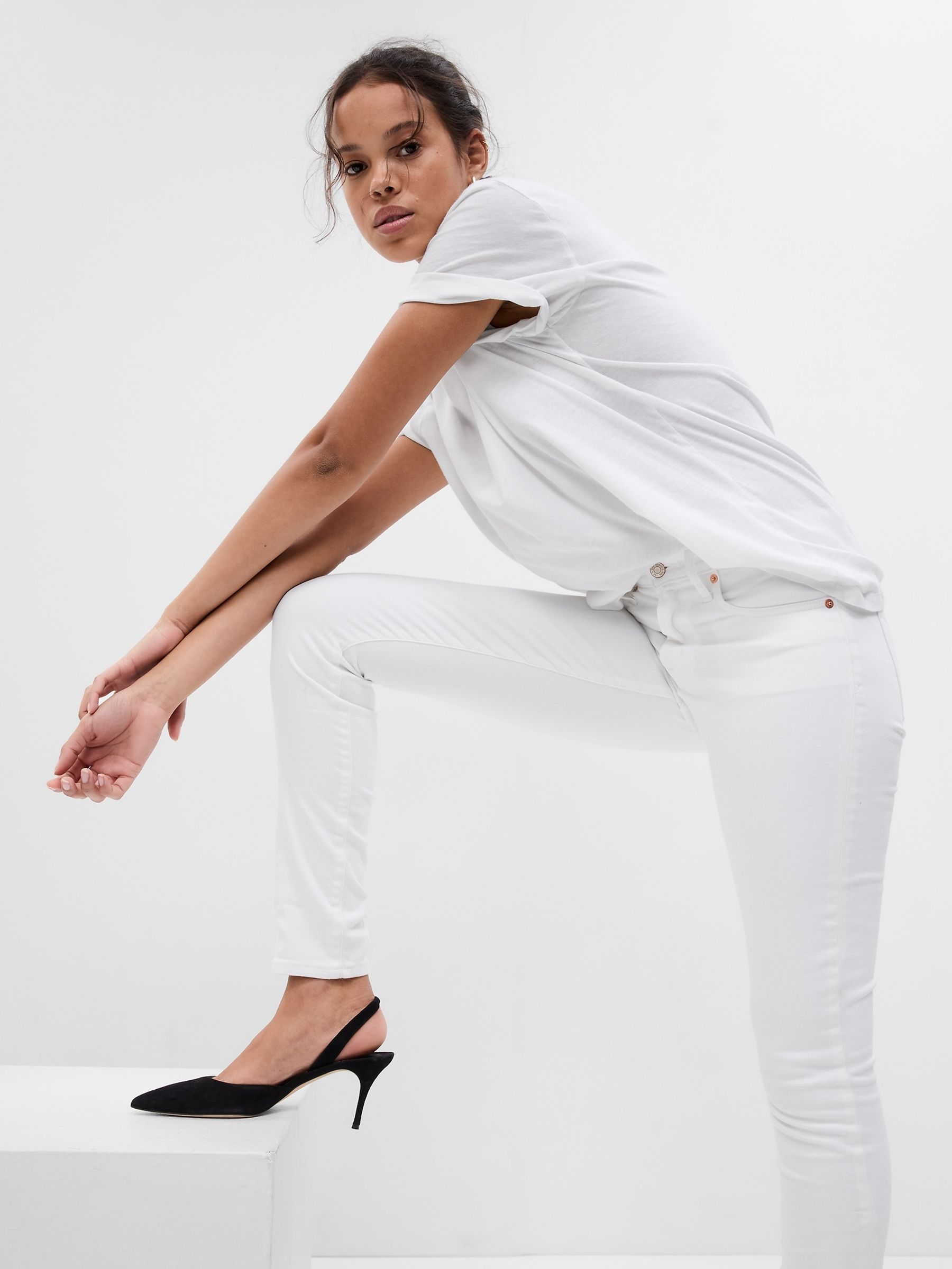 White Stretch Mid Rise True Skinny Jeans - Image 3 of 11