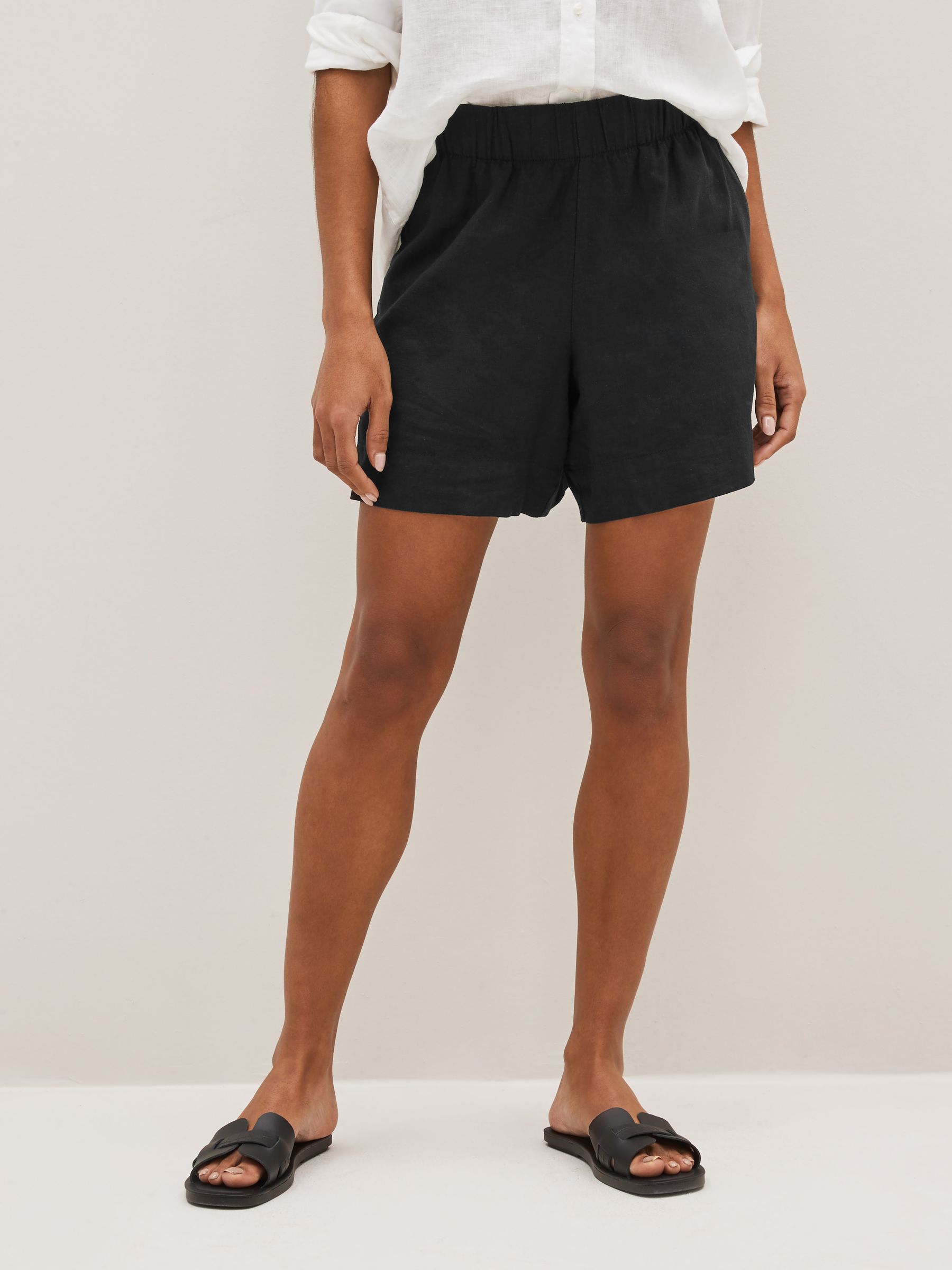 Black Linen Blend Pull-On Loose Shorts - Image 1 of 5