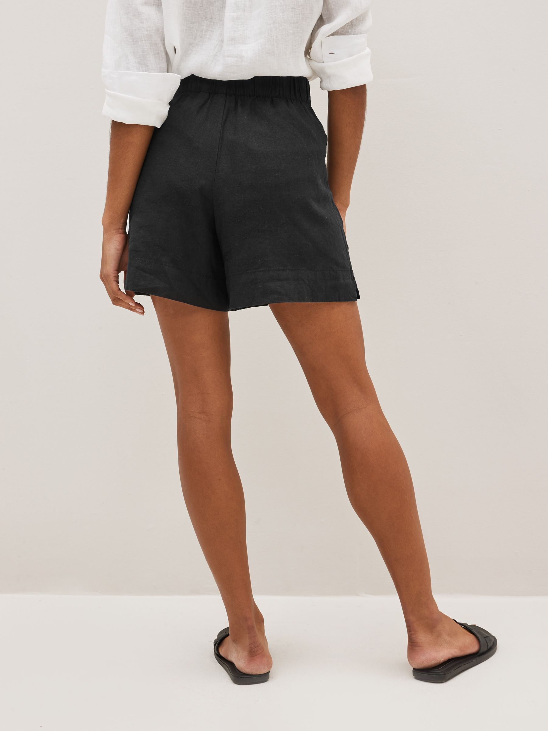 Black Linen Blend Pull-On Loose Shorts - Image 2 of 5