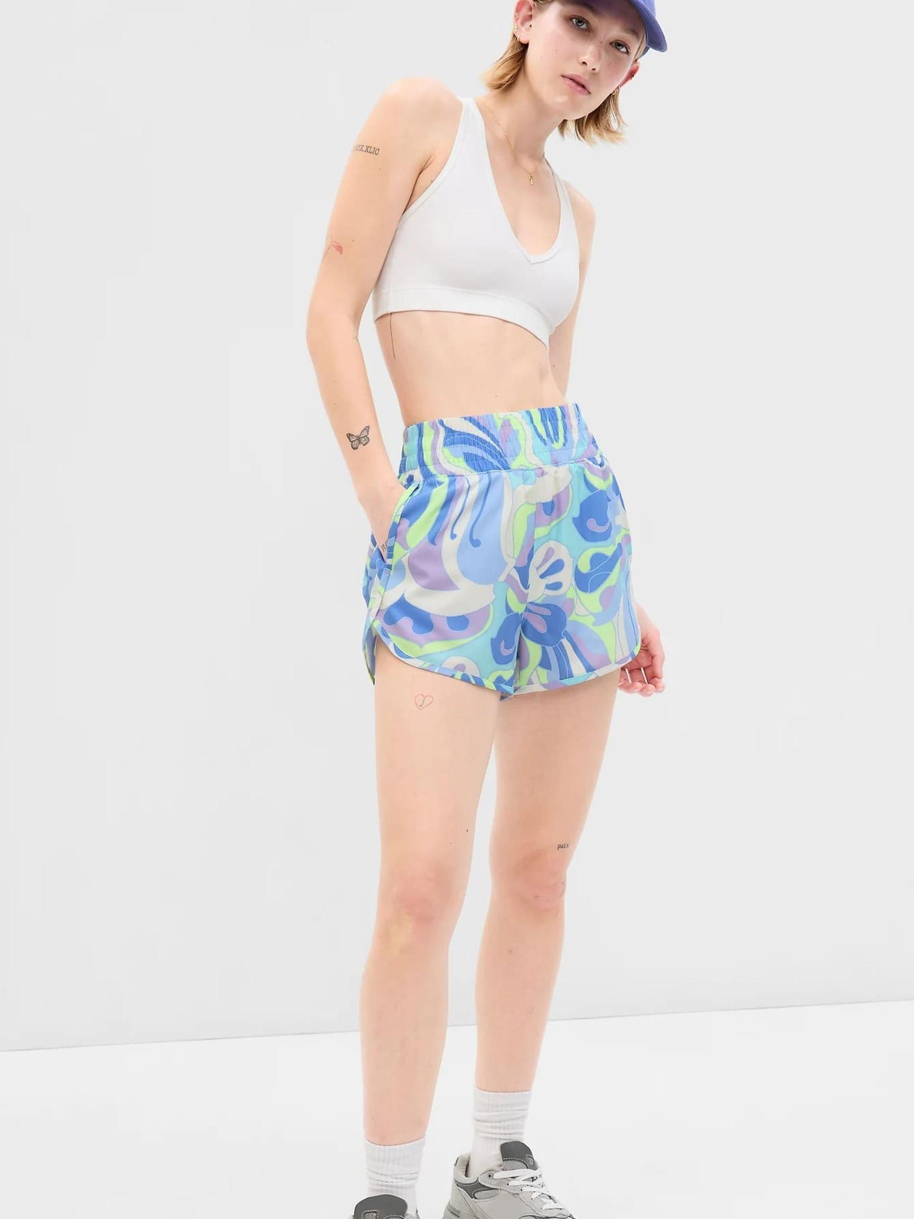 Blue and Green Print High Rise Running Shorts - Image 1 of 2