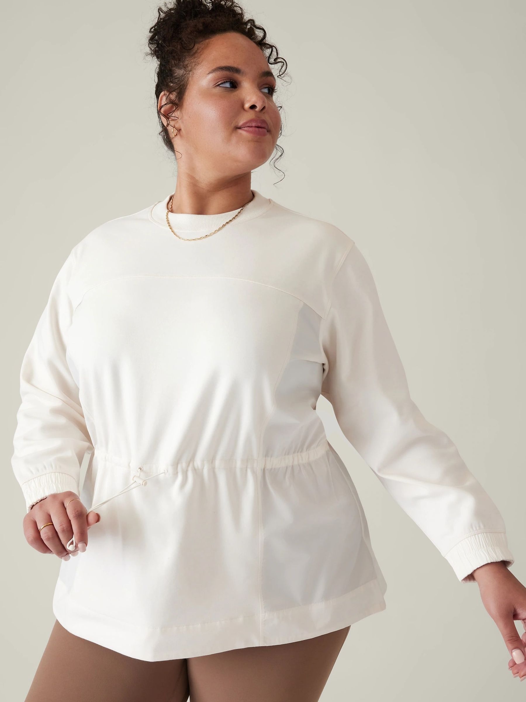 Athleta Cream Crew Neck Cinched Lightweight Sweatshirt - Image 1 of 7