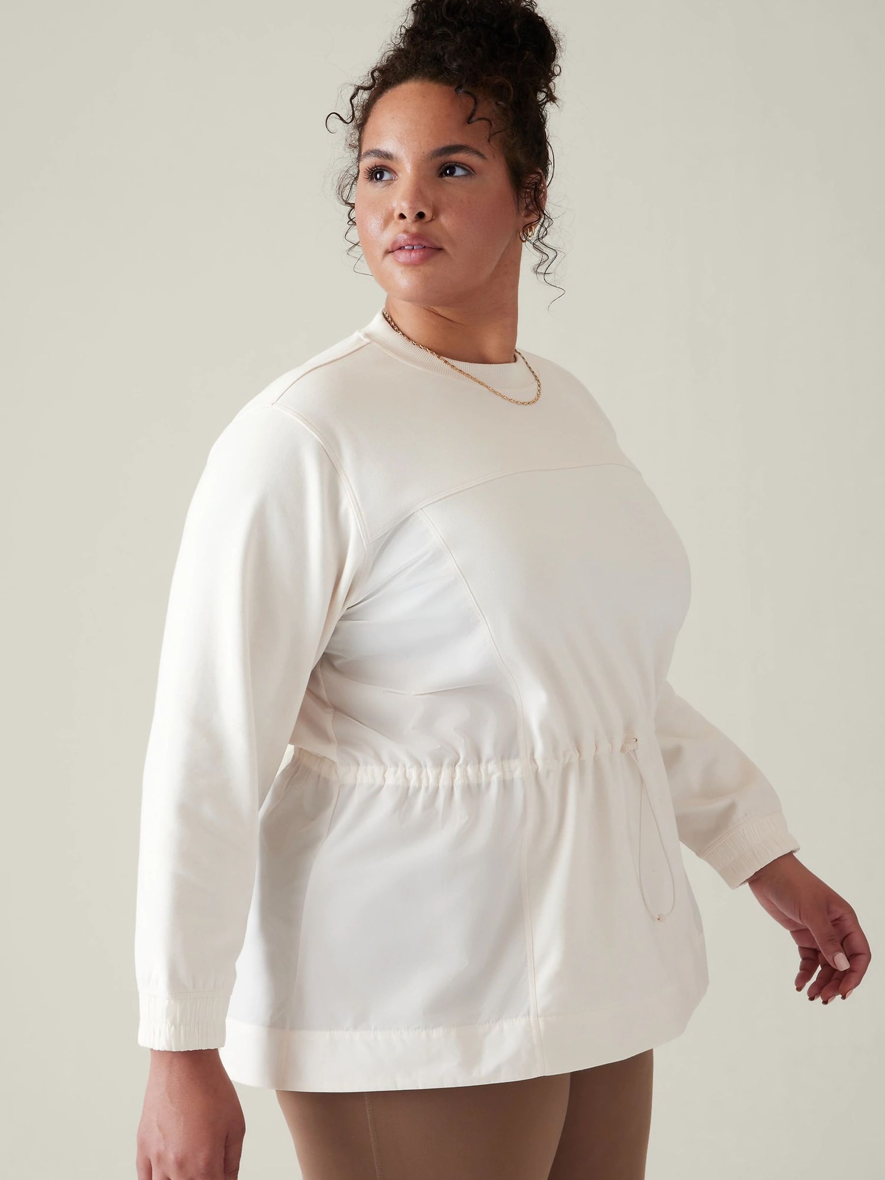 Athleta Cream Crew Neck Cinched Lightweight Sweatshirt - Image 3 of 7