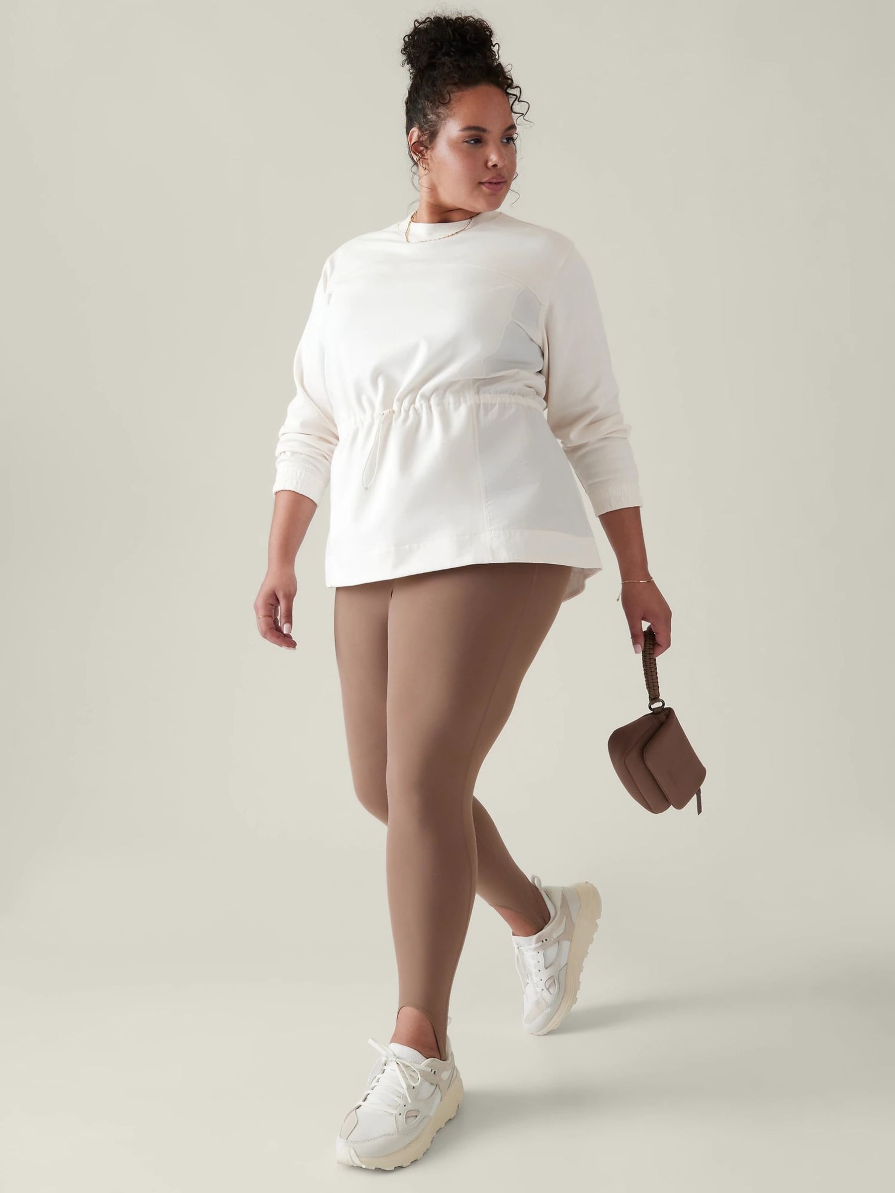 Athleta Cream Crew Neck Cinched Lightweight Sweatshirt - Image 4 of 7