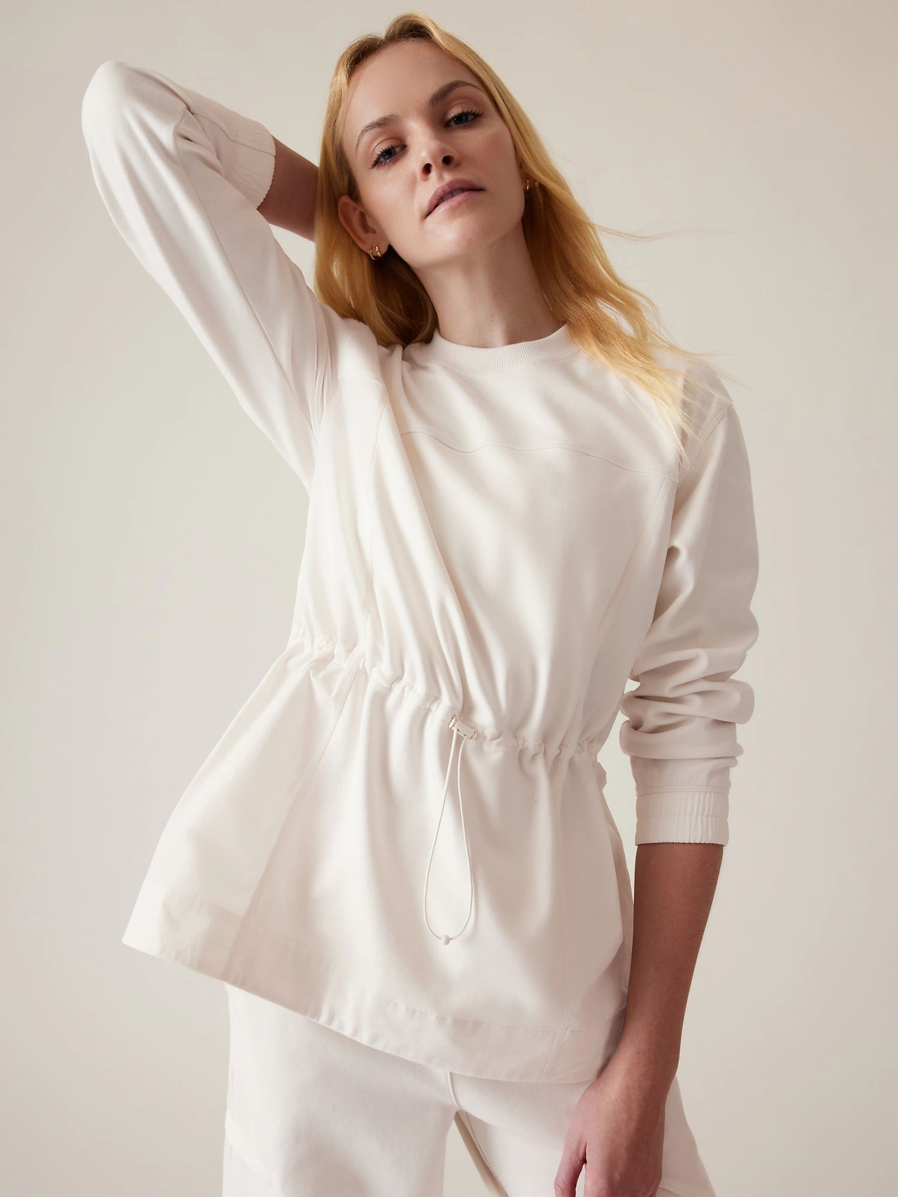 Athleta Cream Crew Neck Cinched Lightweight Sweatshirt - Image 5 of 7