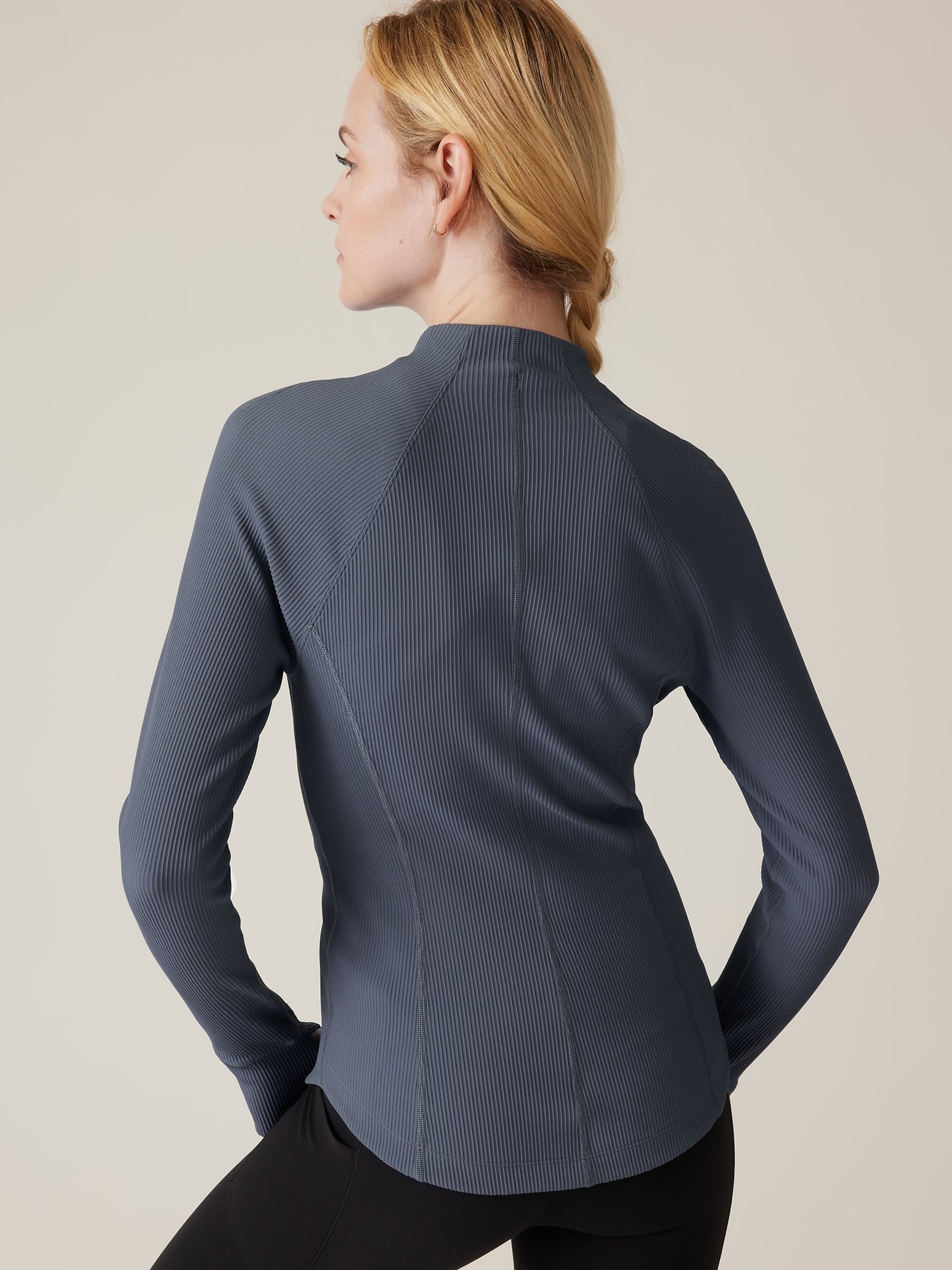 Athleta Blue Ribbed Zip Through Sweatshirt - Image 2 of 5