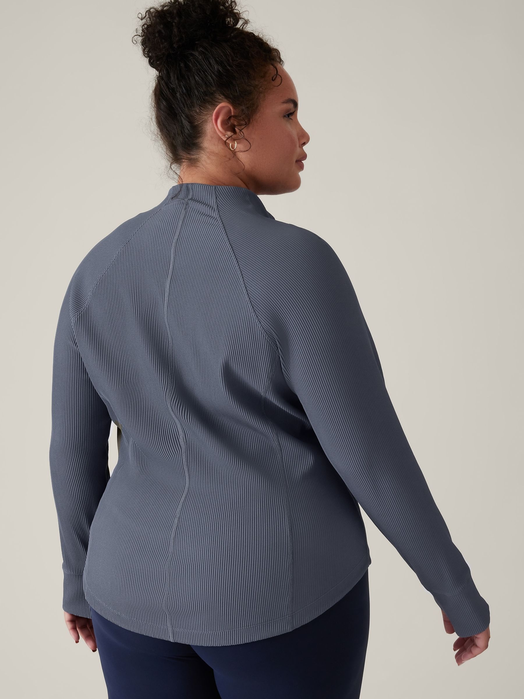 Athleta Blue Ribbed Zip Through Sweatshirt - Image 4 of 5