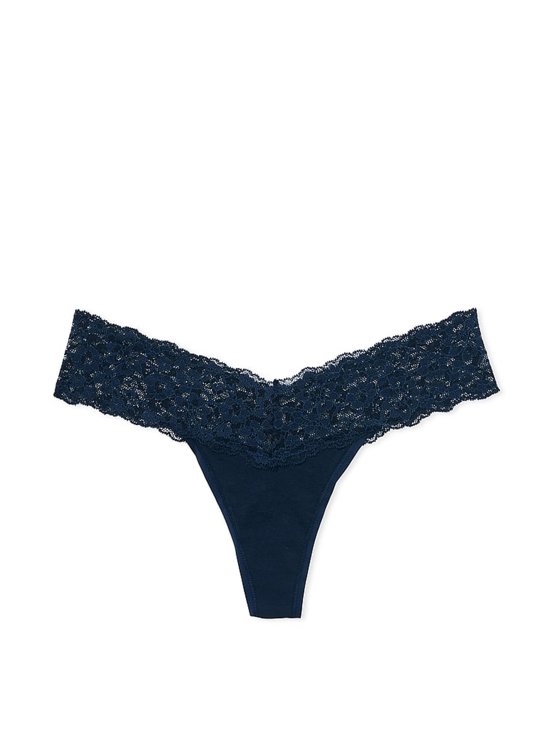 Noir Navy Blue Posey Lace Waist Thong Knickers - Image 3 of 3