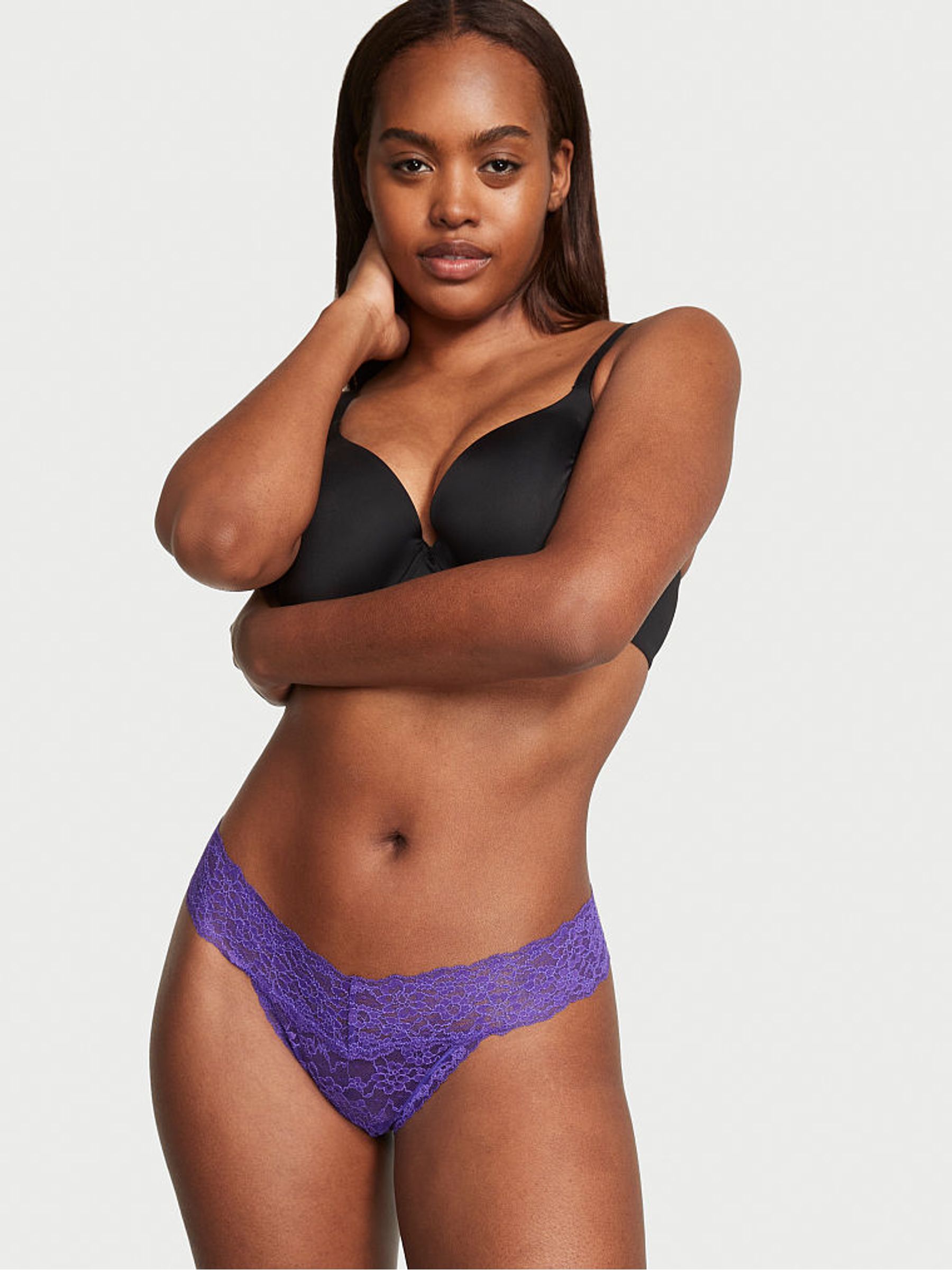 Purple Shock Lace Up Thong Lace Knickers - Image 1 of 1