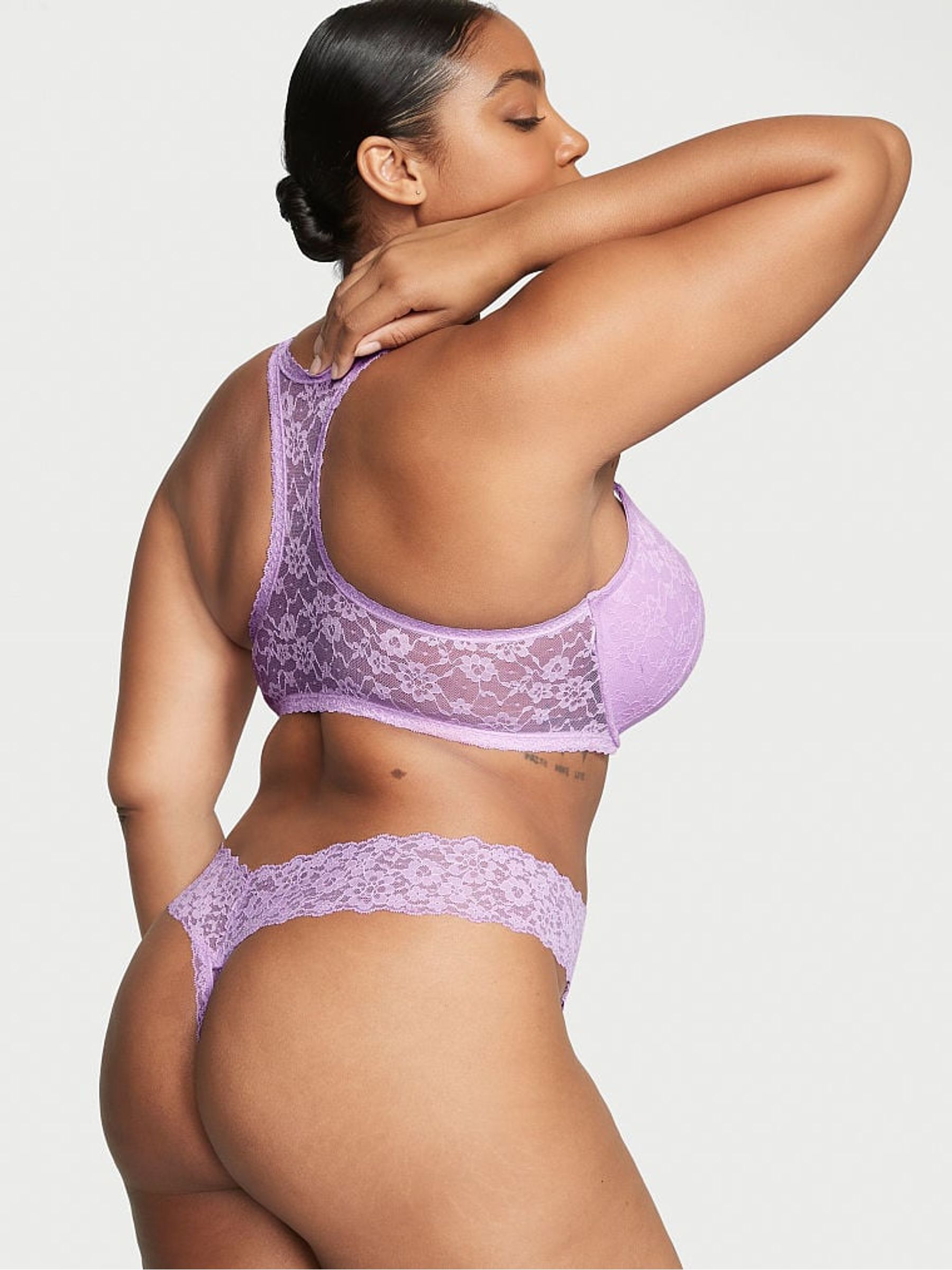 Silky Lilac Purple Thong Lace Knickers - Image 2 of 3