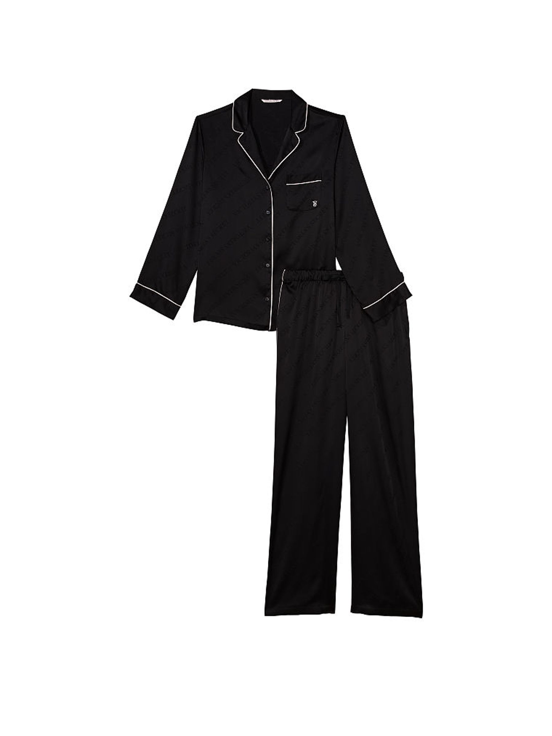 Black Logo Satin Long Pyjama Set - Image 2 of 4