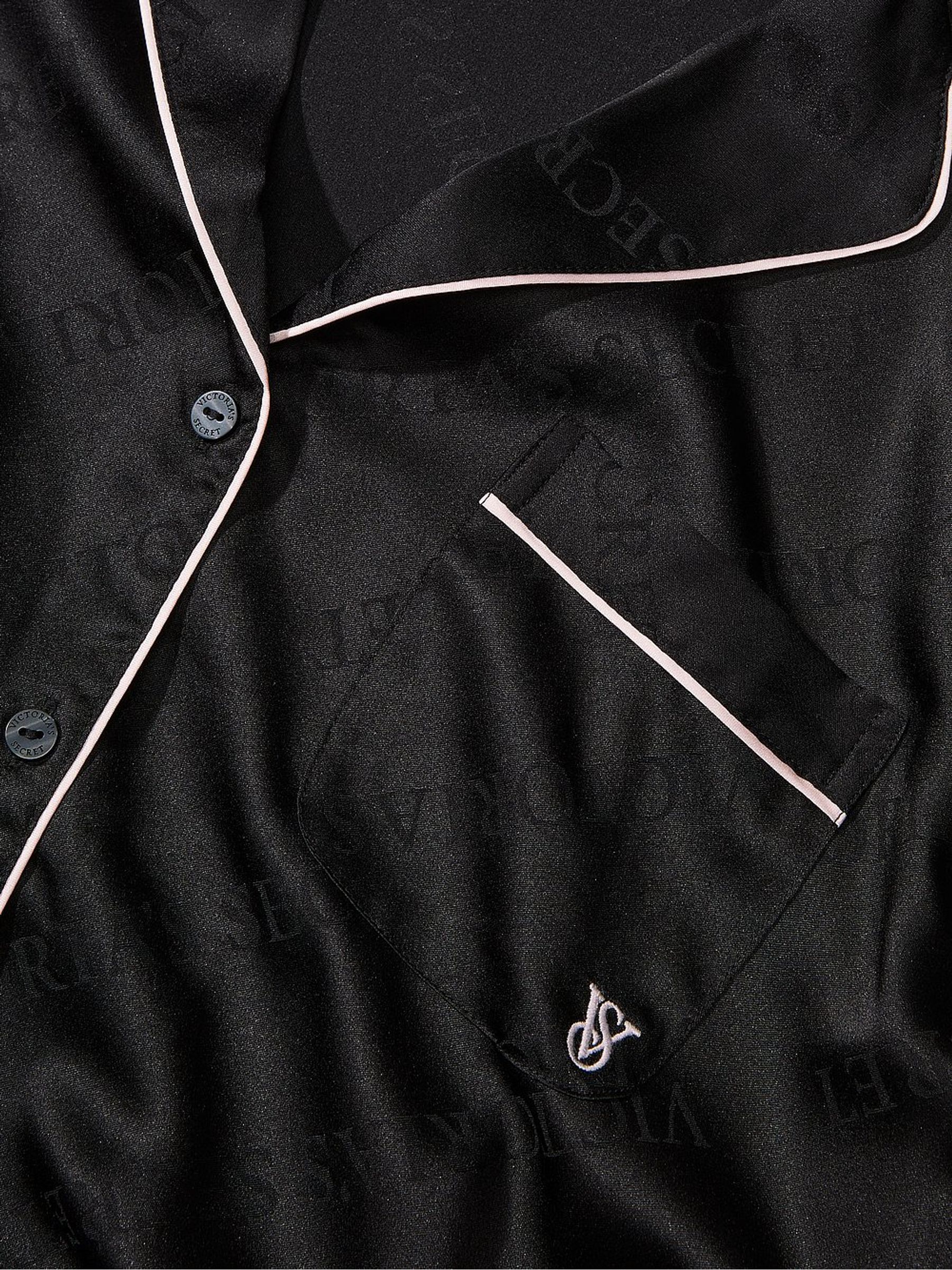 Black Logo Satin Long Pyjama Set - Image 3 of 4