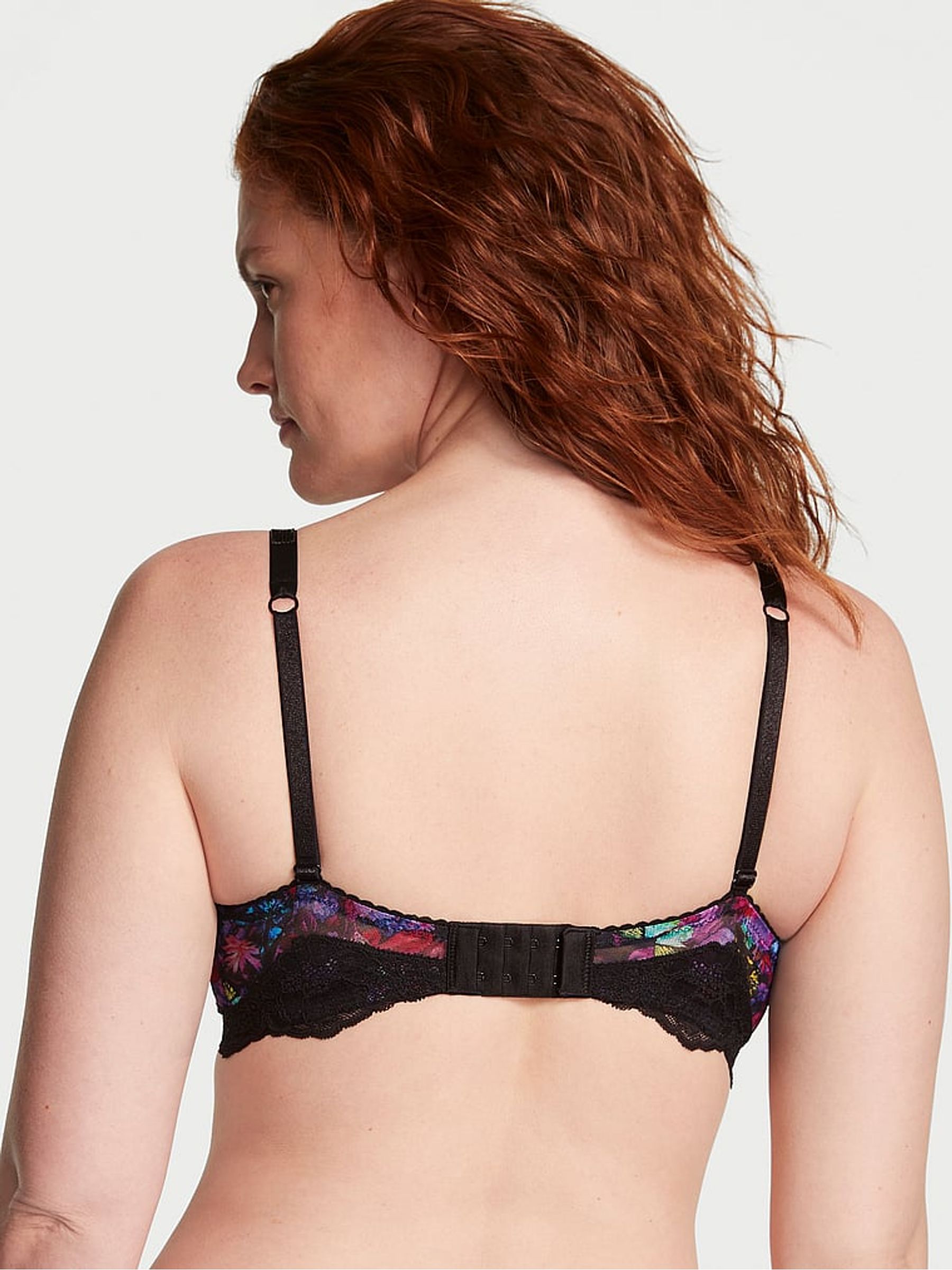 Moody Floral Black Lace Shine Strap Add 2 Cups Push Up Bombshell Bra - Image 2 of 3