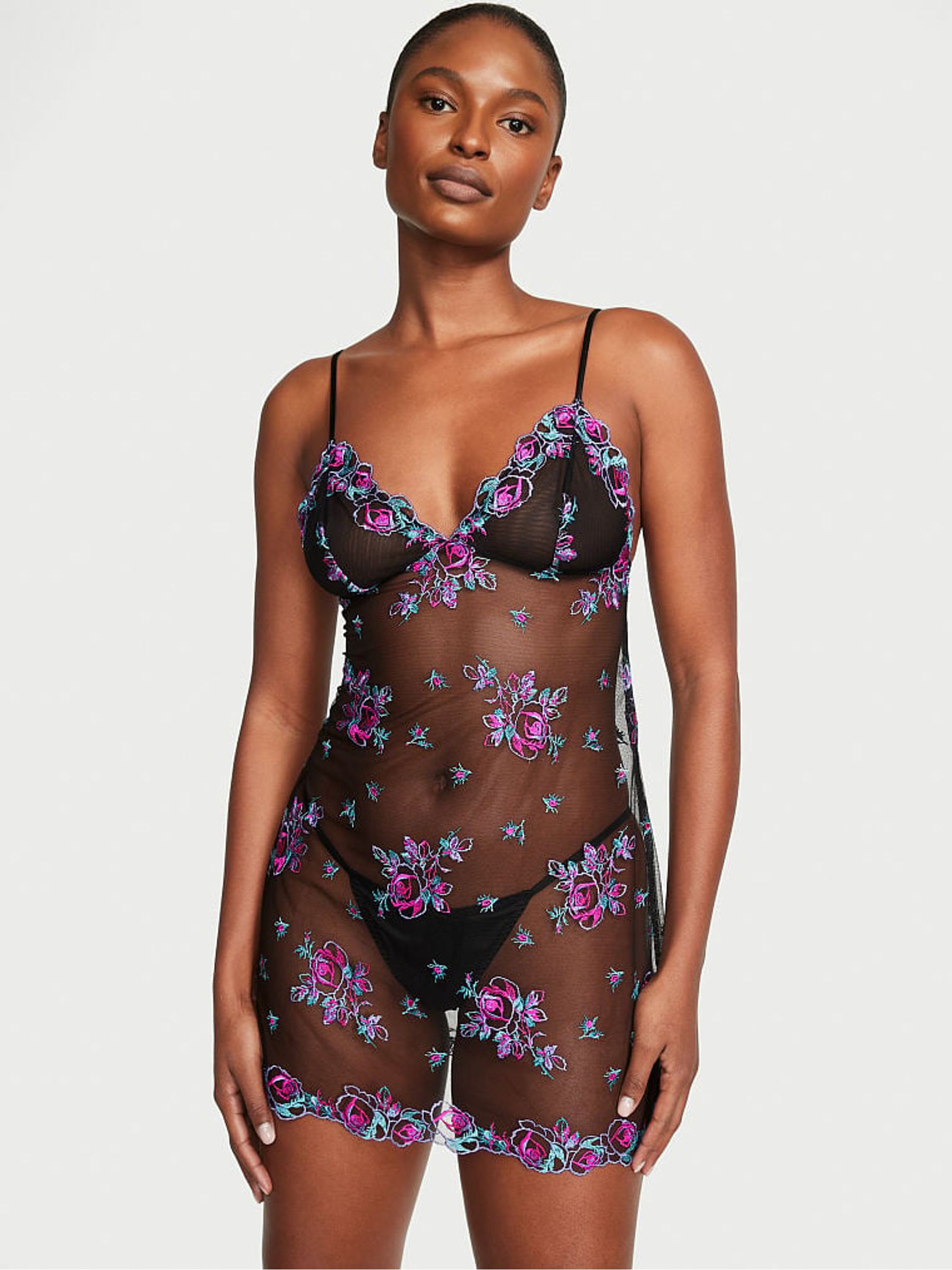 Illuminating Blooms Black Lace Trim Slip Dress - Image 1 of 4