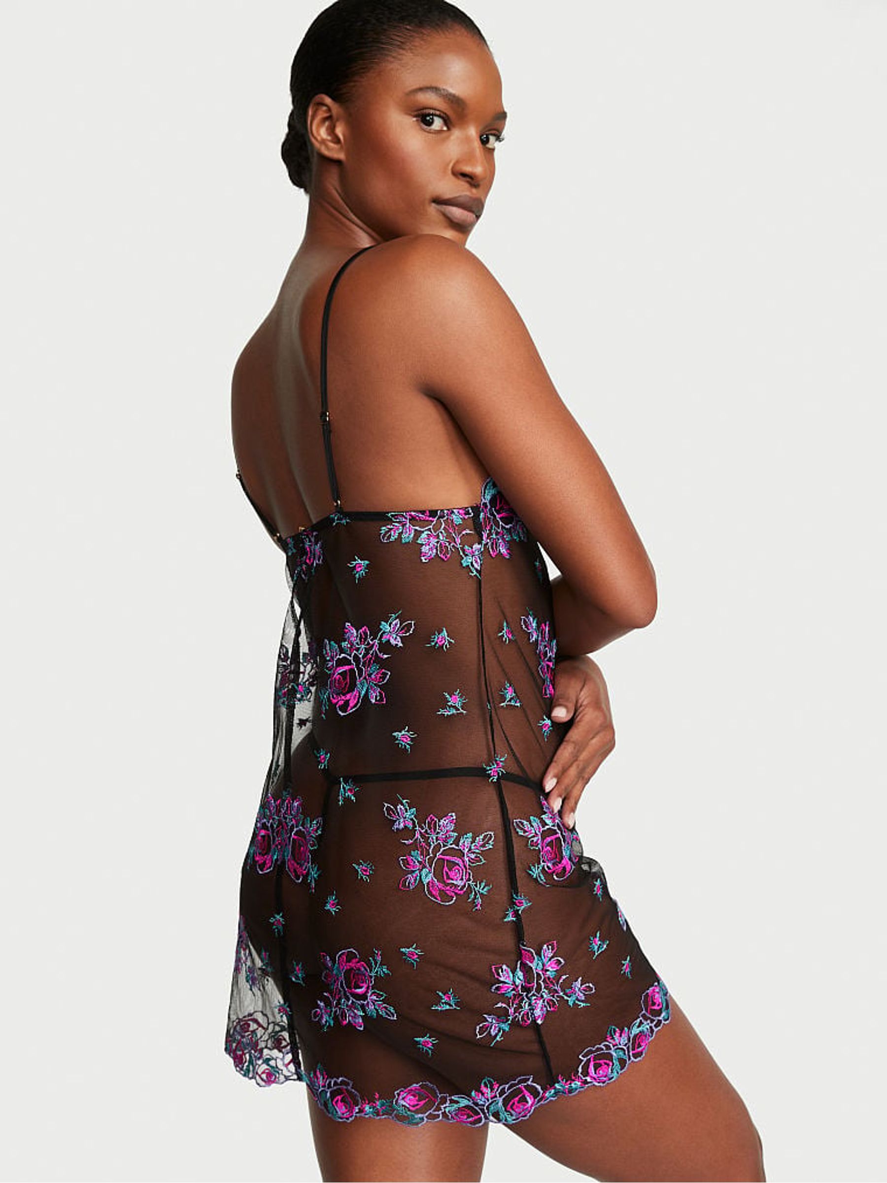 Illuminating Blooms Black Lace Trim Slip Dress - Image 2 of 4