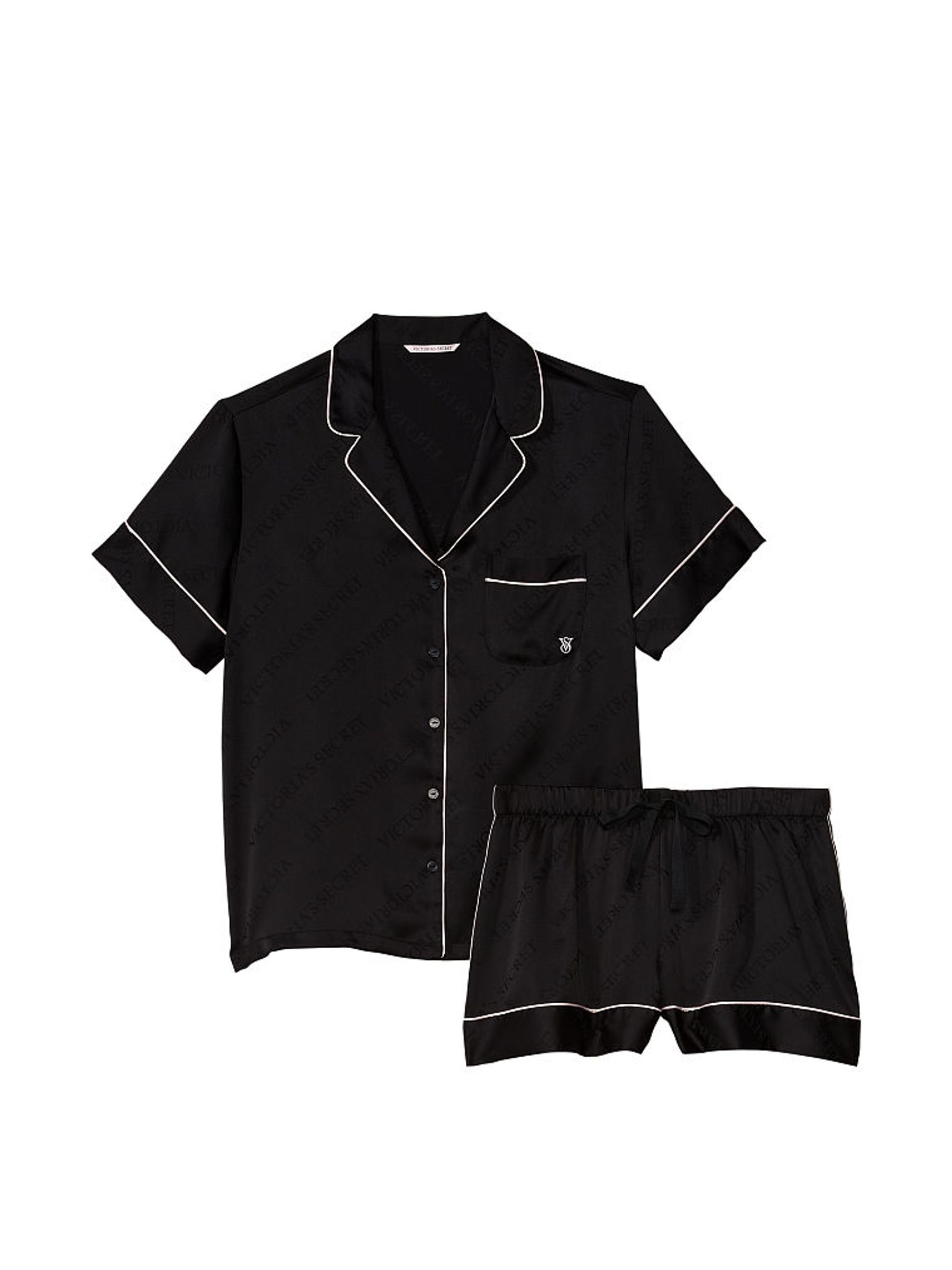 Black Diagonal Stripe Satin Short Pyjama Set - Image 3 of 3